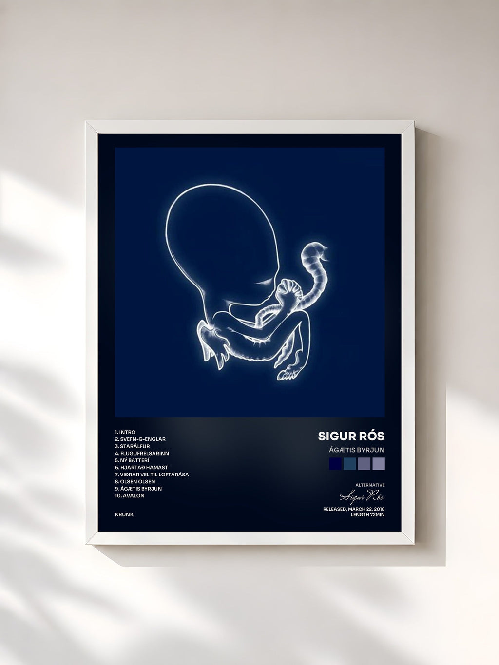 #blanc Tableau de l'album Ágætis byrjun de Sigur Rós, cadre blanc, imprimé et encadré en France