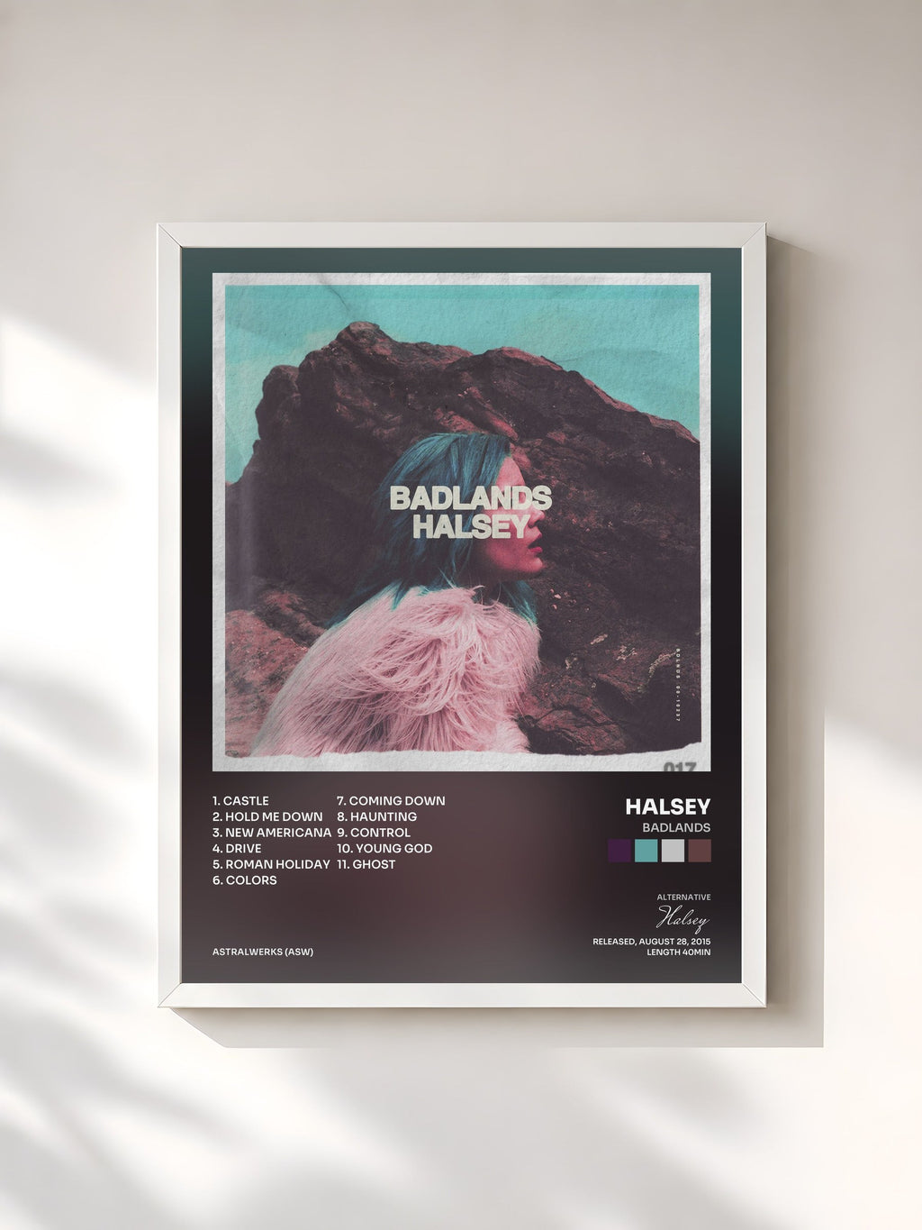 #blanc BADLANDS by Halsey as a framed art print, white frame, printed and framed in France