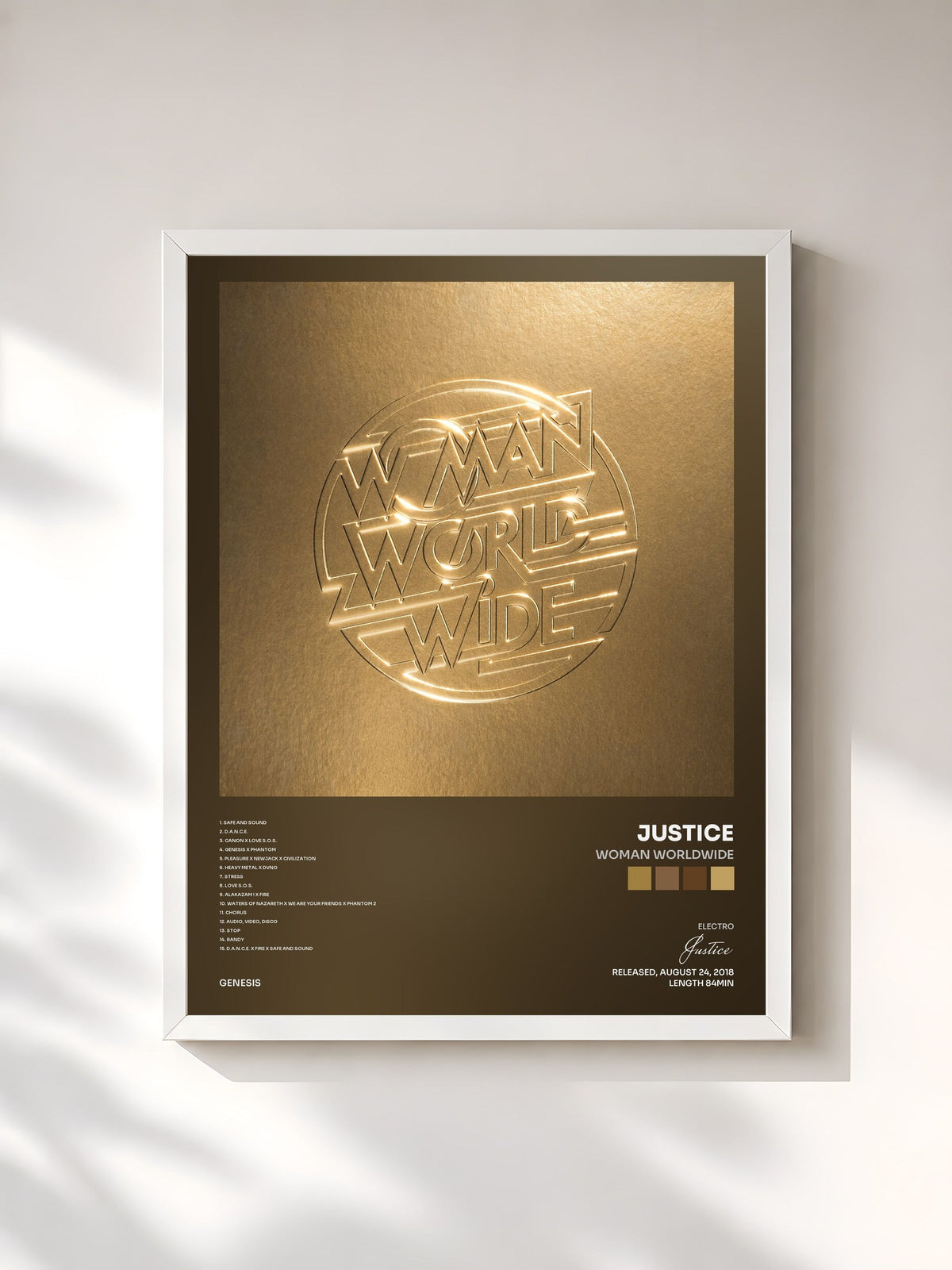 #blanc Tableau de l'album Woman Worldwide de Justice, cadre blanc, imprimé et encadré en France