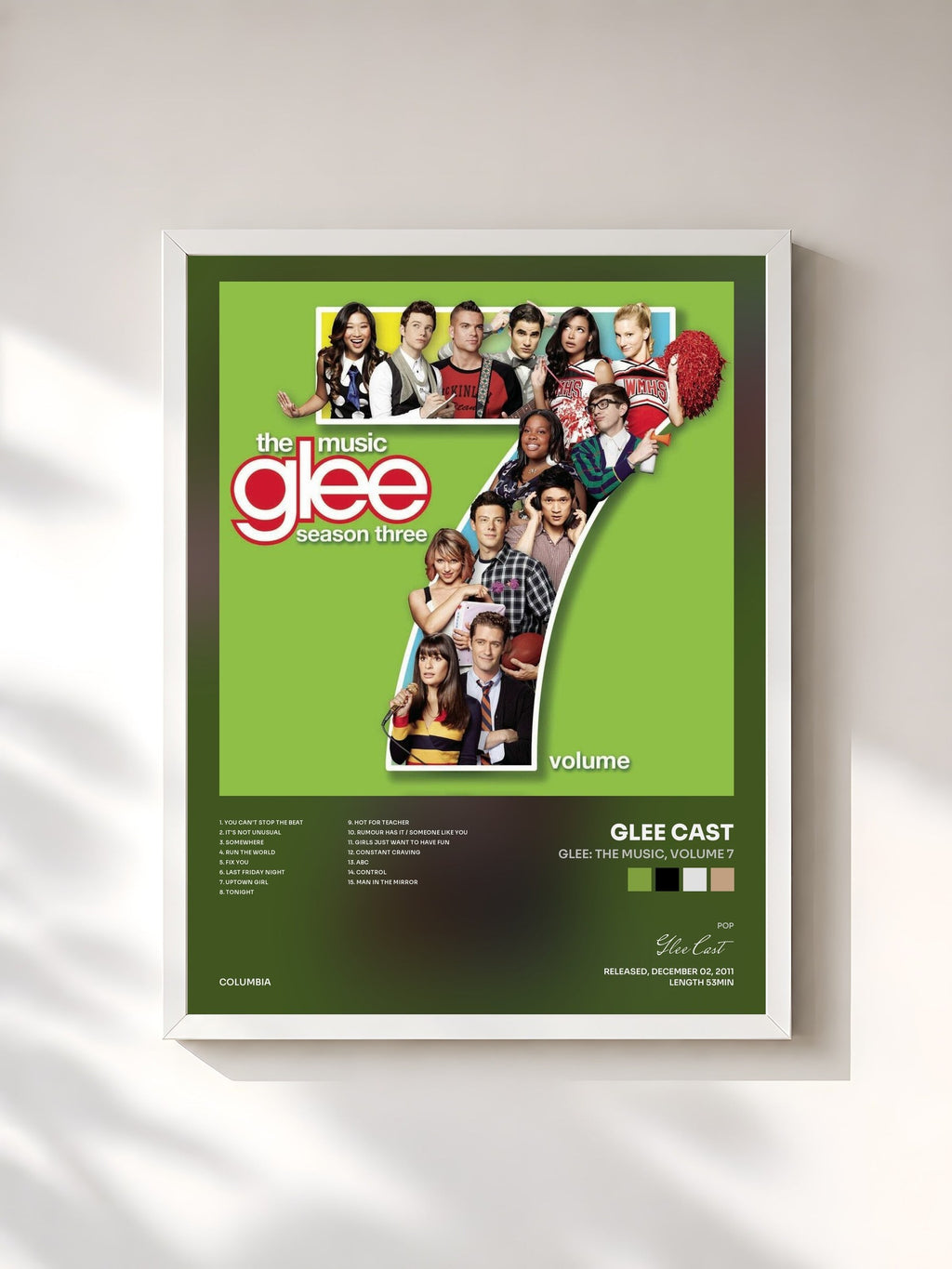 #blanc Glee: The Music, Volume 7 de Glee Cast en lámina enmarcada, marco blanco, impresa y enmarcada en Francia