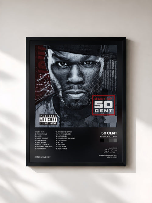 #noir Tableau de l'album Best Of 50 Cent de 50 Cent, cadre noir, imprimé et encadré en France