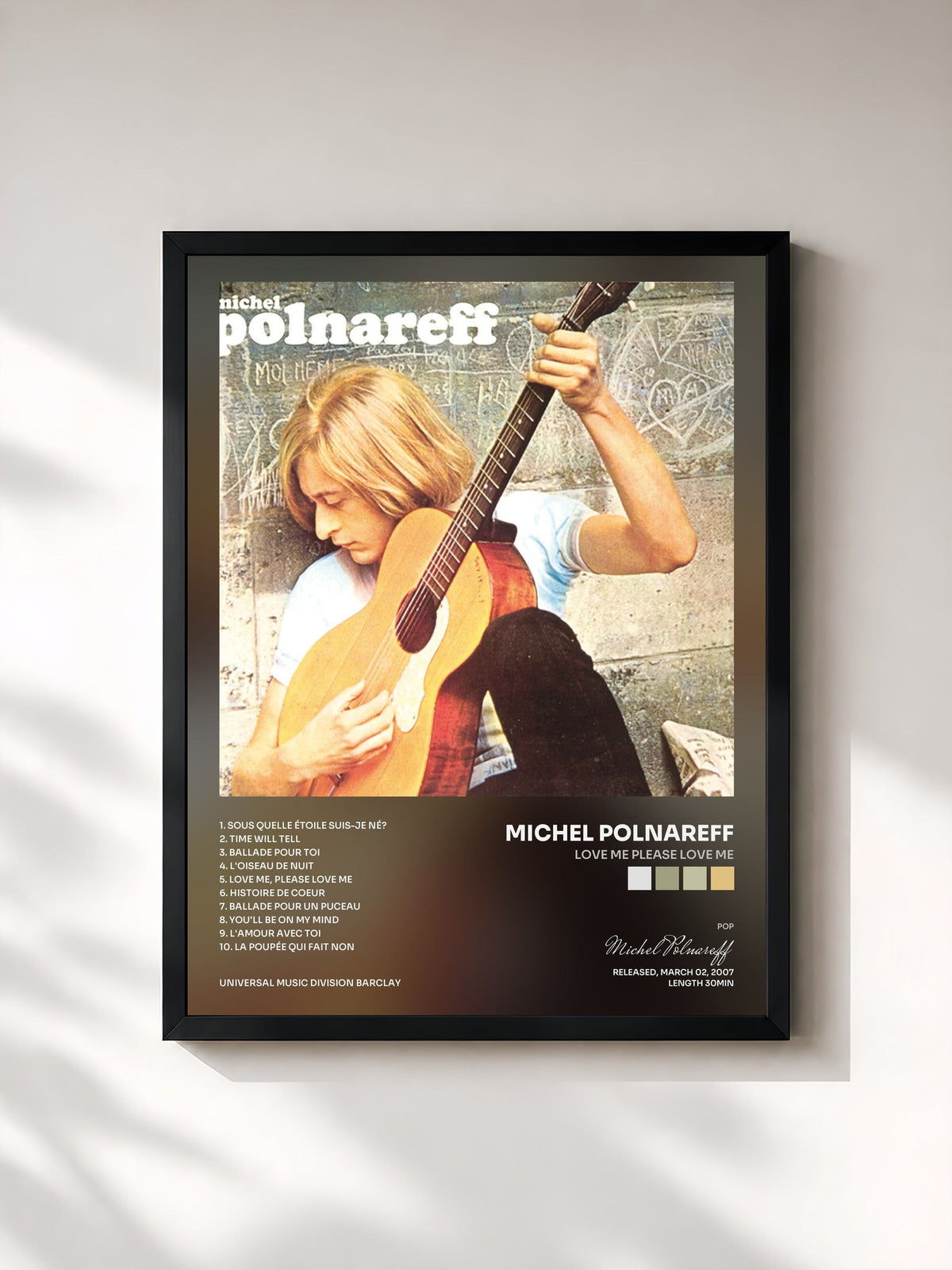 #noir Love Me Please Love Me di Michel Polnareff in stampa incorniciata, cornice nera, stampata e incorniciata in Francia