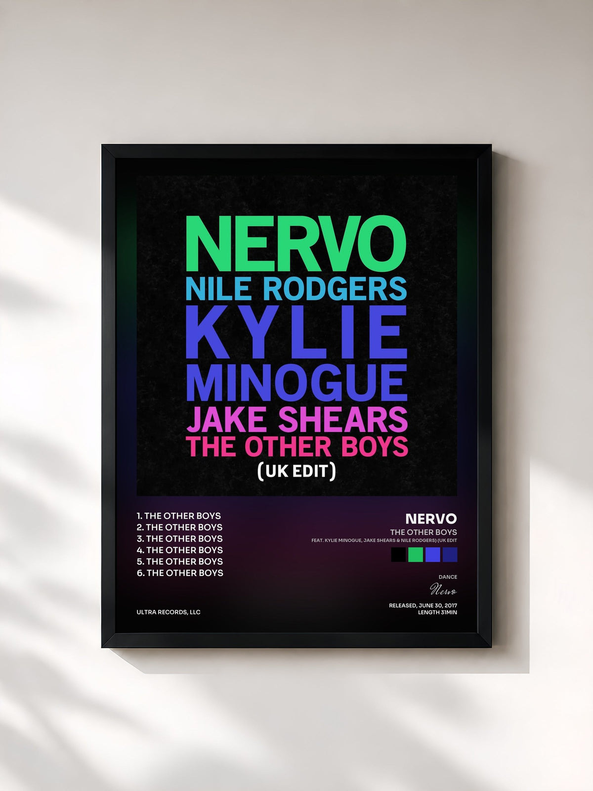 #noir Tableau de l'album The Other Boys (feat. Kylie Minogue, Jake Shears & Nile Rodgers) (UK Edit) de Nervo, cadre noir, imprimé et encadré en France