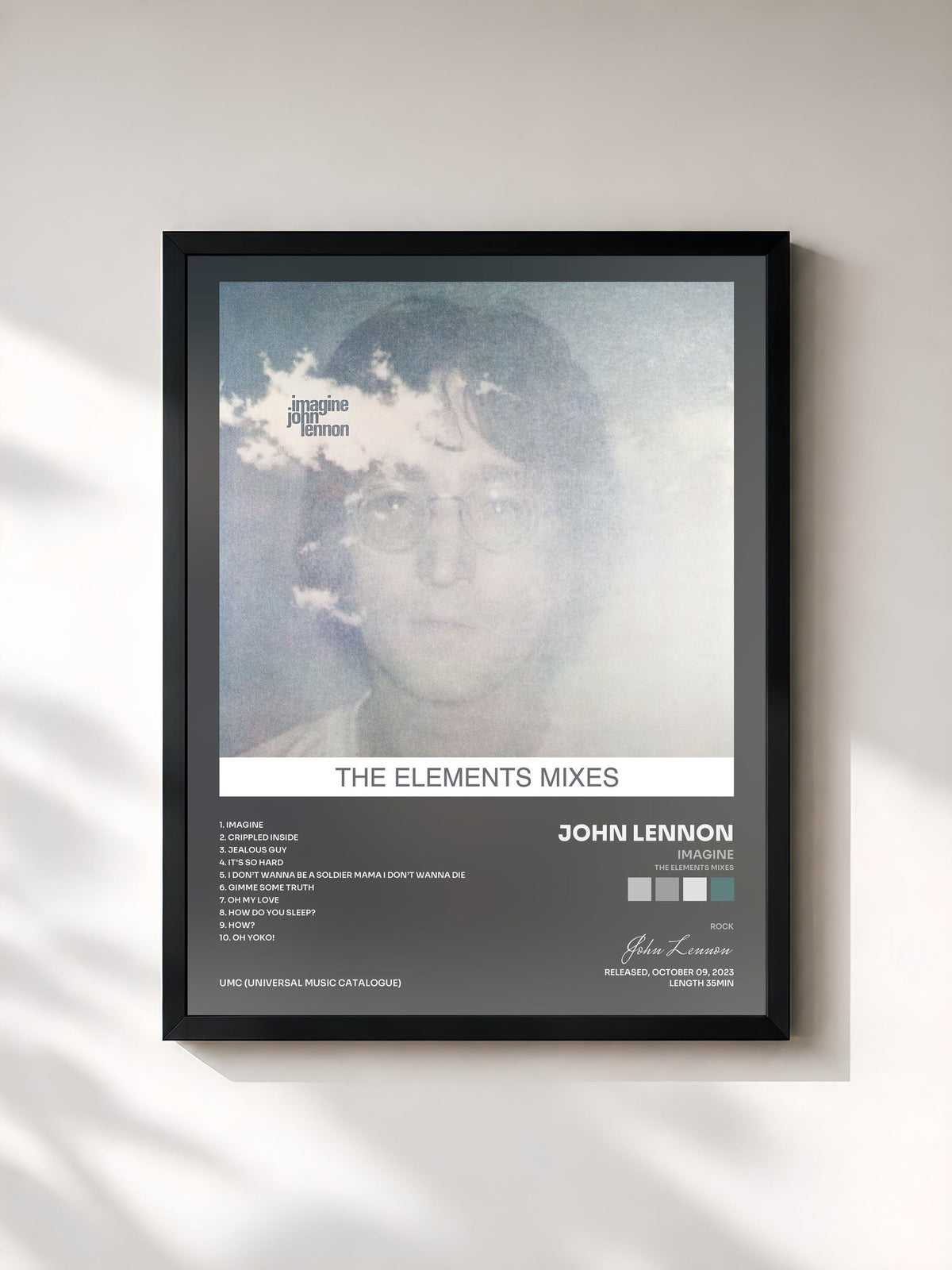 #noir Tableau de l'album Imagine (The Elements Mixes) de John Lennon, cadre noir, imprimé et encadré en France