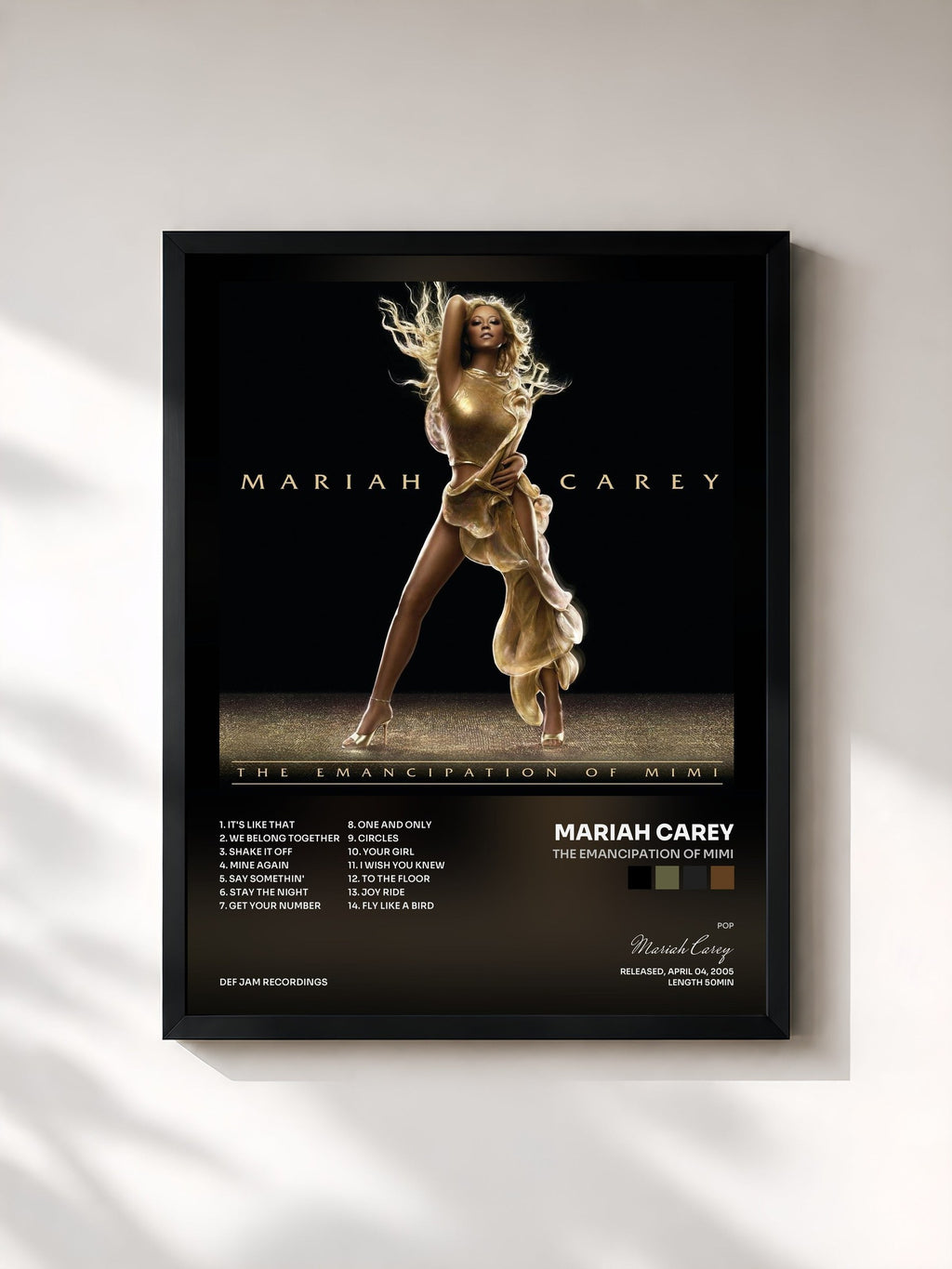 #noir Tableau de l'album The Emancipation of Mimi de Mariah Carey, cadre noir, imprimé et encadré en France