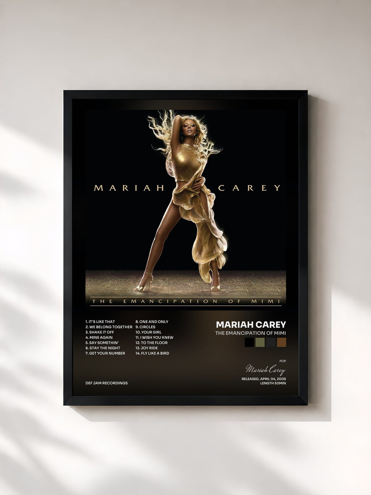 #noir Tableau de l'album The Emancipation of Mimi de Mariah Carey, cadre noir, imprimé et encadré en France