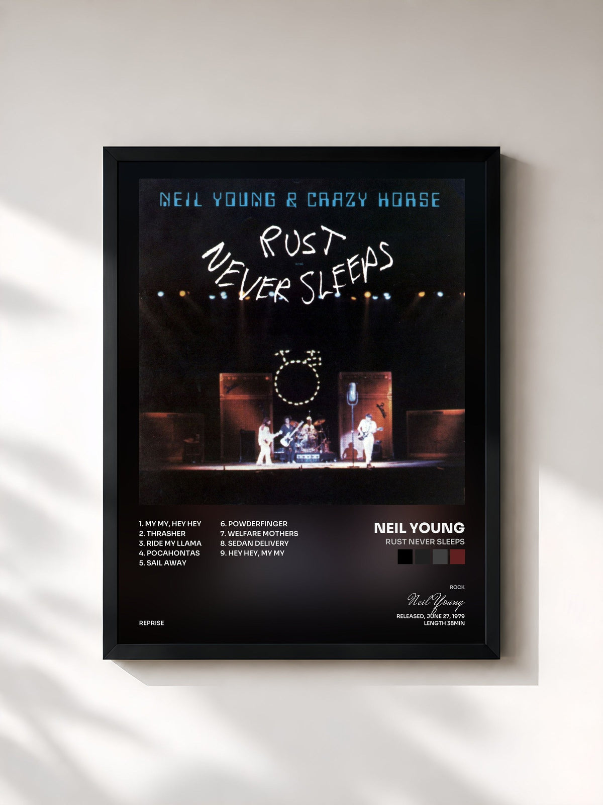 #noir Tableau de l'album Rust Never Sleeps de Neil Young, cadre noir, imprimé et encadré en France