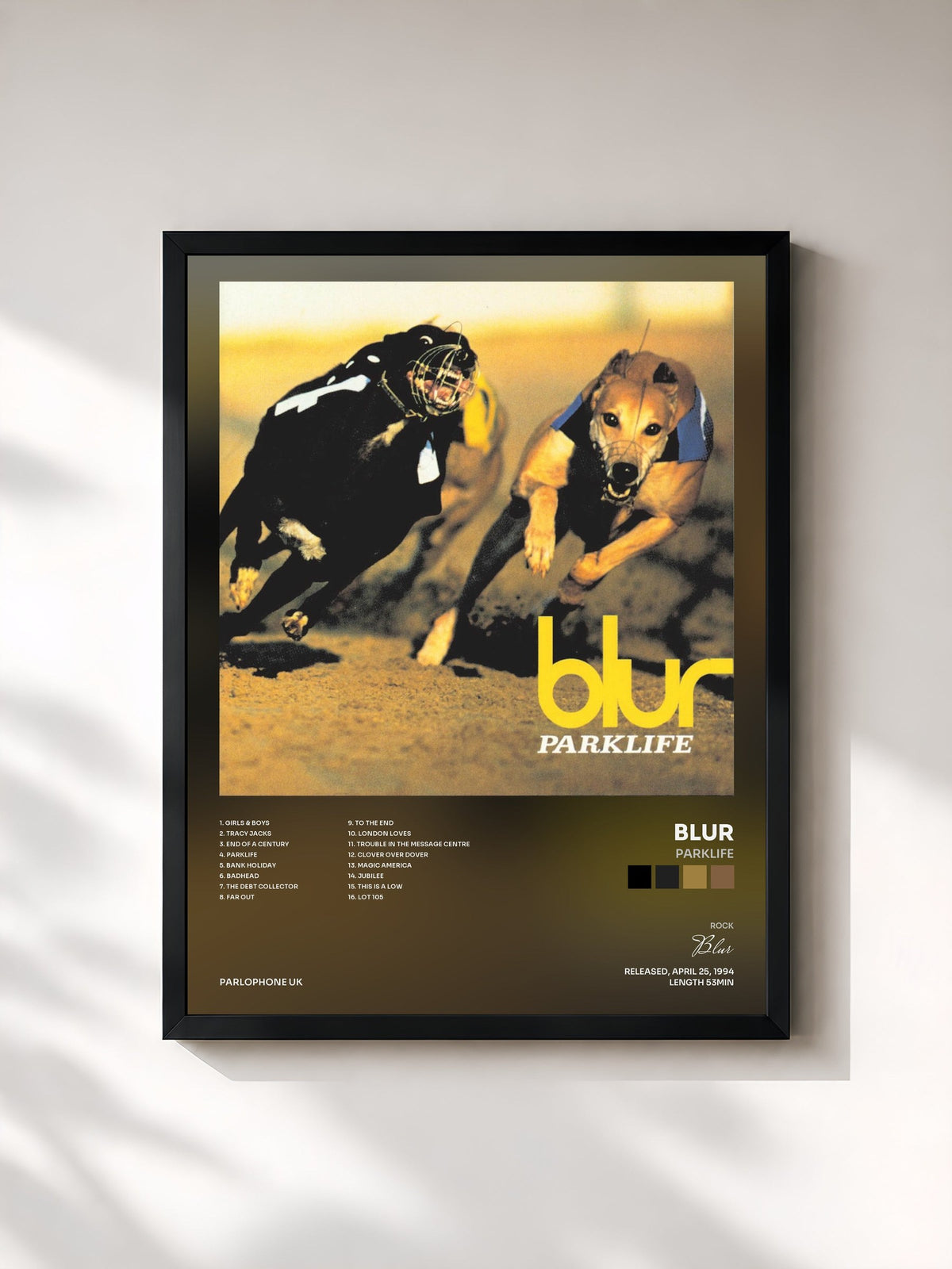 #noir Tableau de l'album Parklife de Blur, cadre noir, imprimé et encadré en France