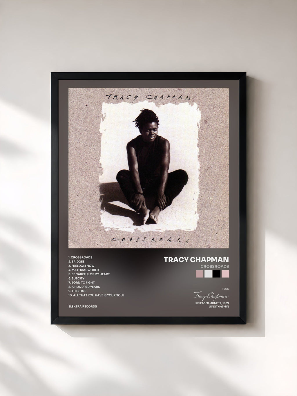 #noir Tableau de l'album Crossroads de Tracy Chapman, cadre noir, imprimé et encadré en France