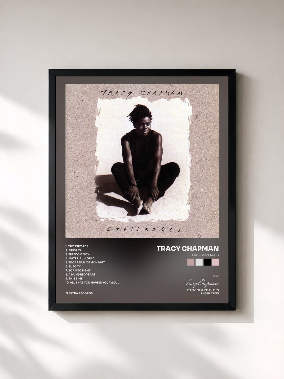 #noir Tableau de l'album Crossroads de Tracy Chapman, cadre noir, imprimé et encadré en France