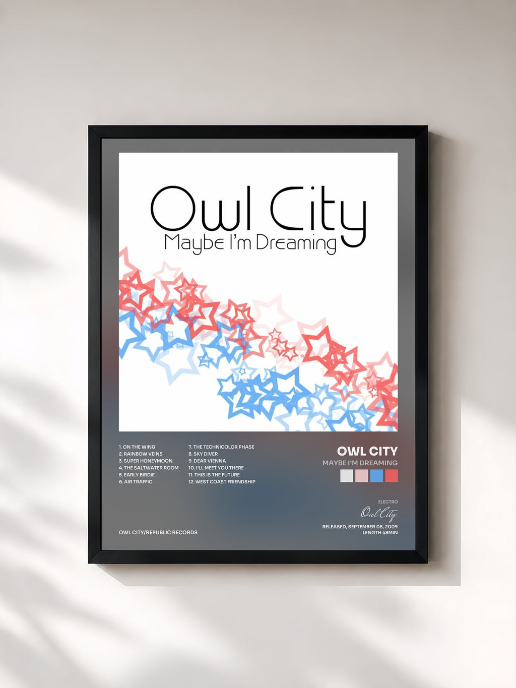 #noir Maybe I'm Dreaming de Owl City en lámina enmarcada, marco negro, impresa y enmarcada en Francia