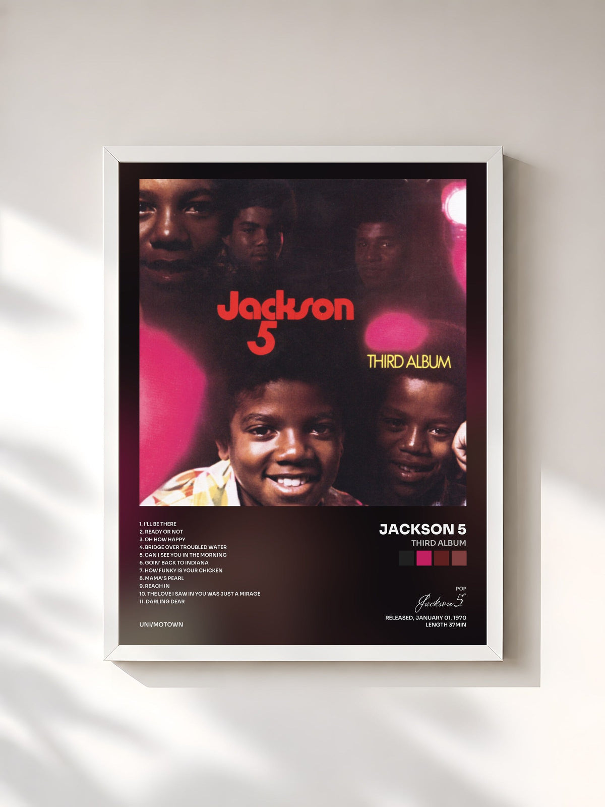 #blanc Tableau de l'album Third Album de Jackson 5, cadre blanc, imprimé et encadré en France