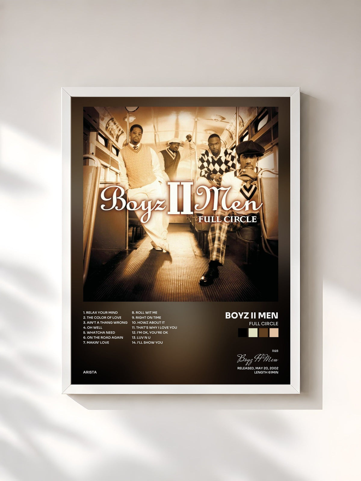 #blanc Tableau de l'album Full Circle de Boyz II Men, cadre blanc, imprimé et encadré en France