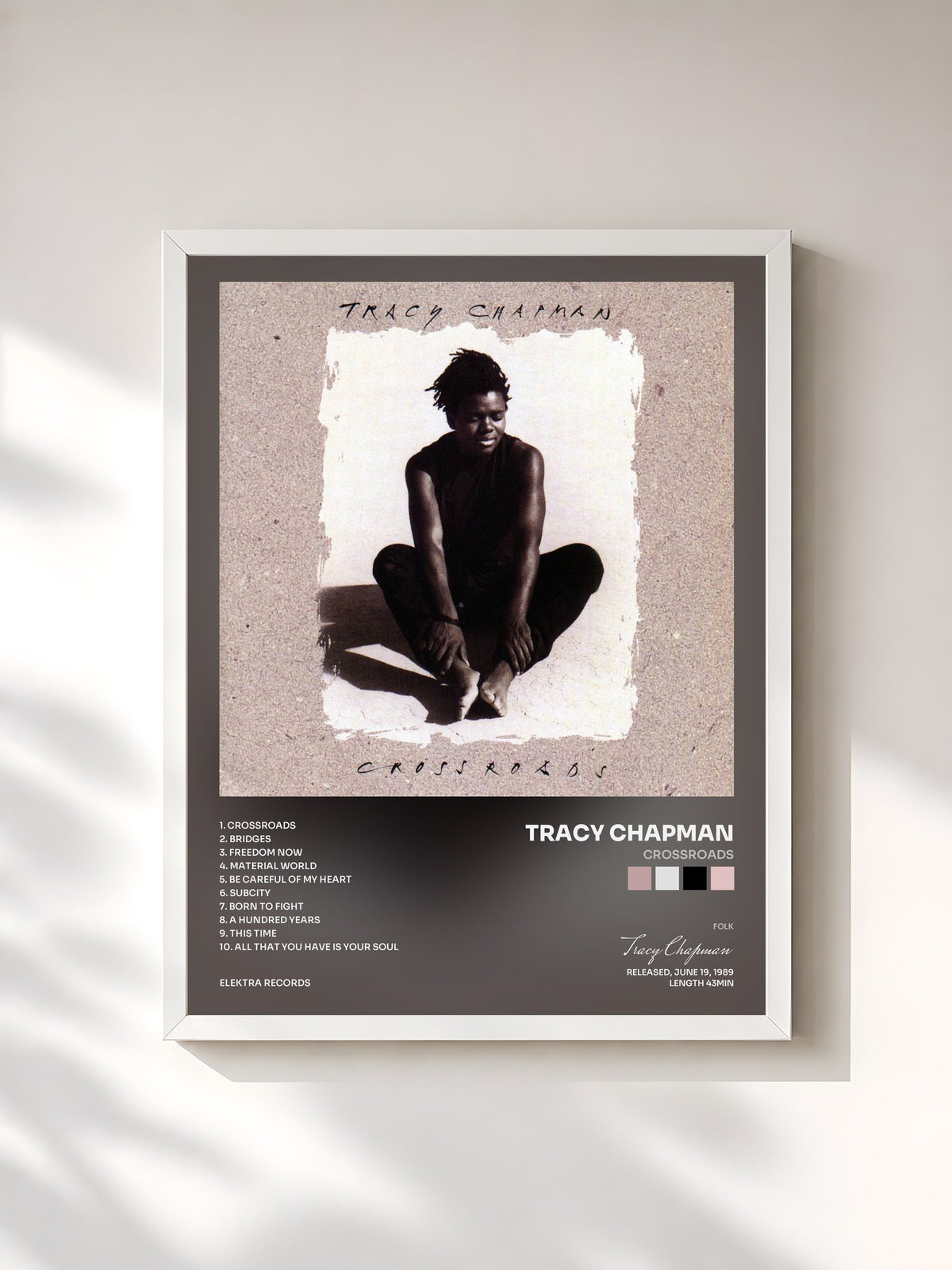 #blanc Tableau de l'album Crossroads de Tracy Chapman, cadre blanc, imprimé et encadré en France