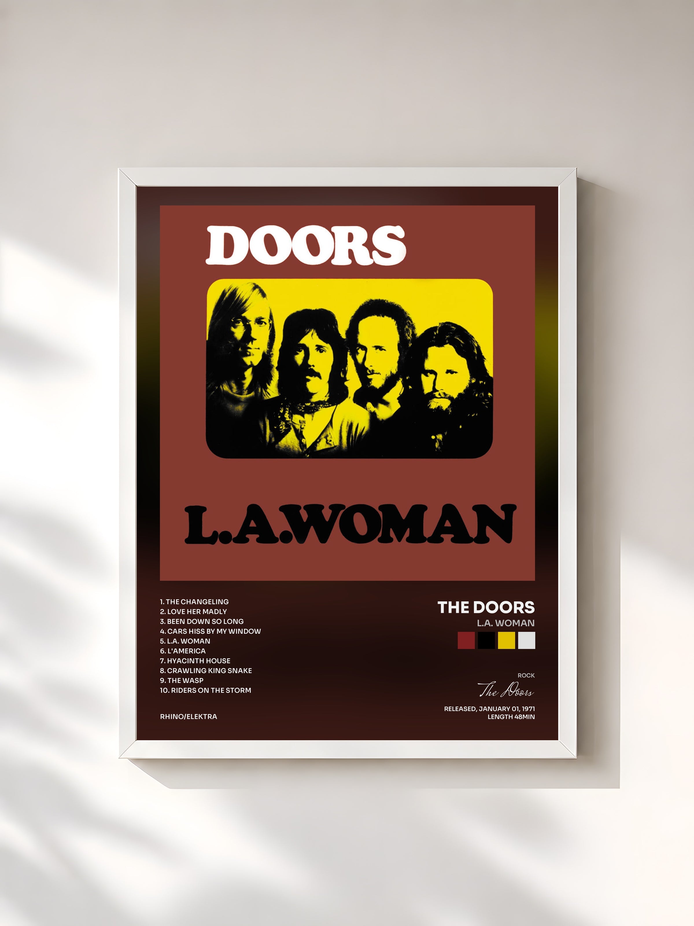 #blanc Tableau de l'album L.A. Woman de The Doors, cadre blanc, imprimé et encadré en France
