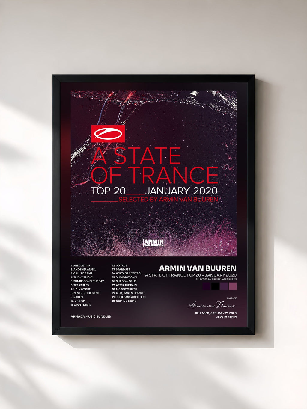 #noir A State Of Trance Top 20 - January 2020 (Selected by Armin van Buuren) von Armin van Buuren als gerahmter Kunstdruck, schwarzer Rahmen, gedruckt und gerahmt in Frankreich