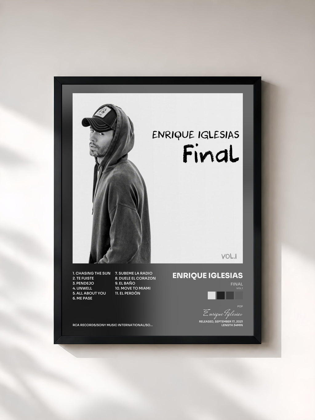 #noir Tableau de l'album FINAL (Vol.1) de Enrique Iglesias, cadre noir, imprimé et encadré en France