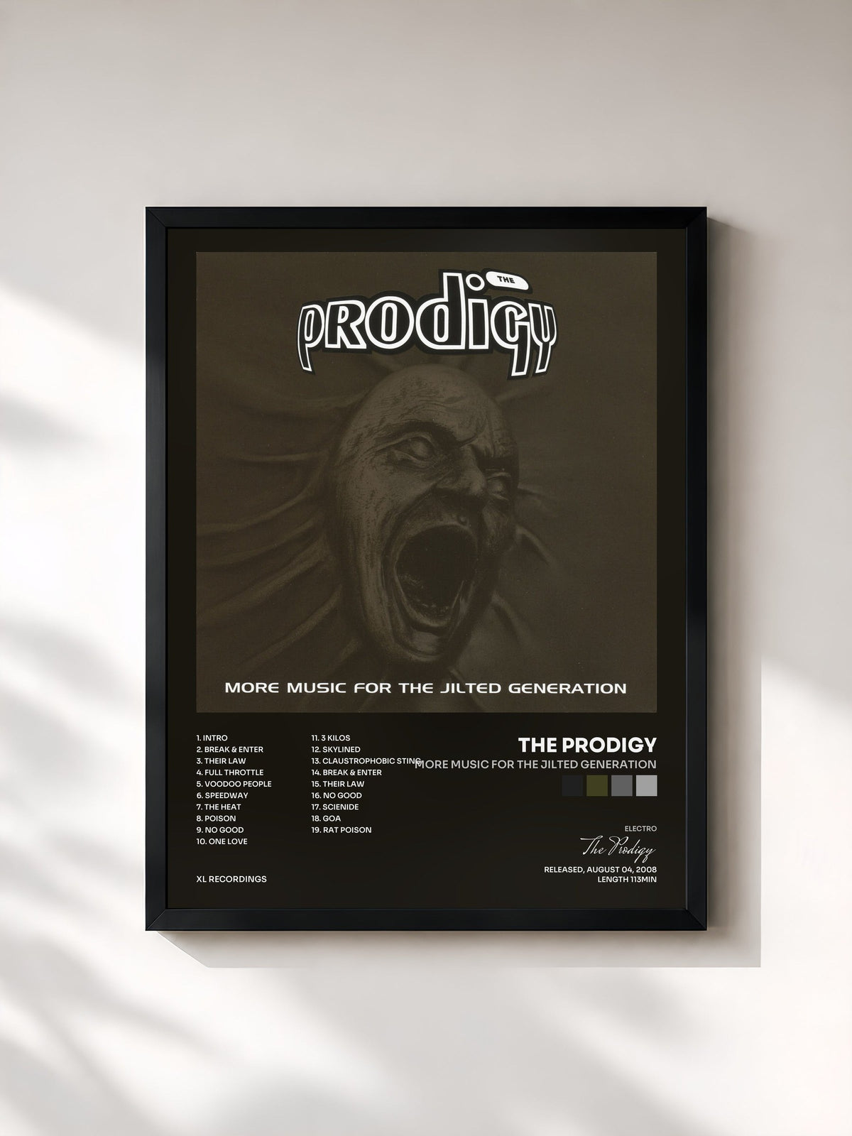 #noir Tableau de l'album More Music for the Jilted Generation de The Prodigy, cadre noir, imprimé et encadré en France