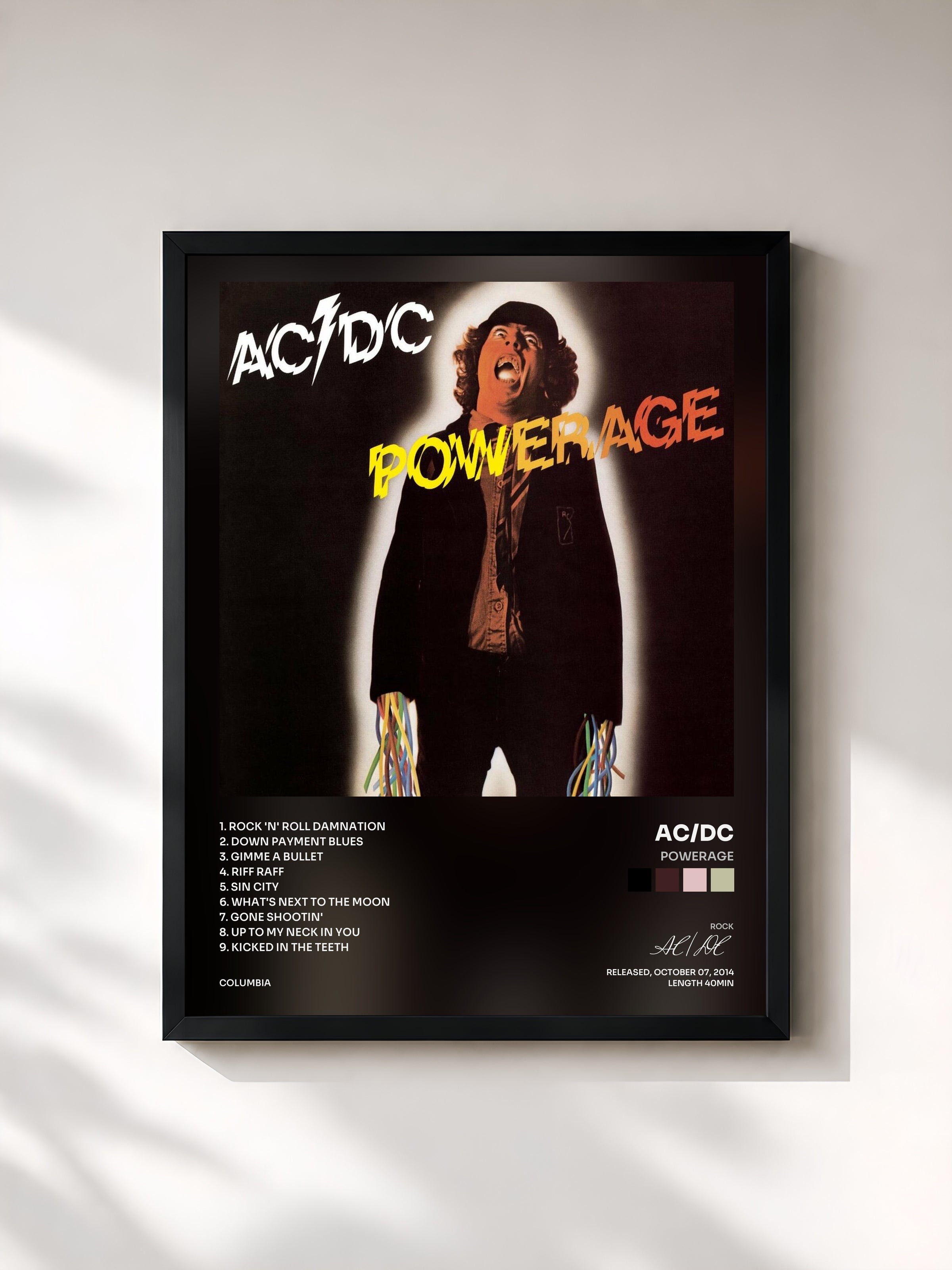 #noir Powerage by AC/DC as a framed art print, black frame, printed and framed in France