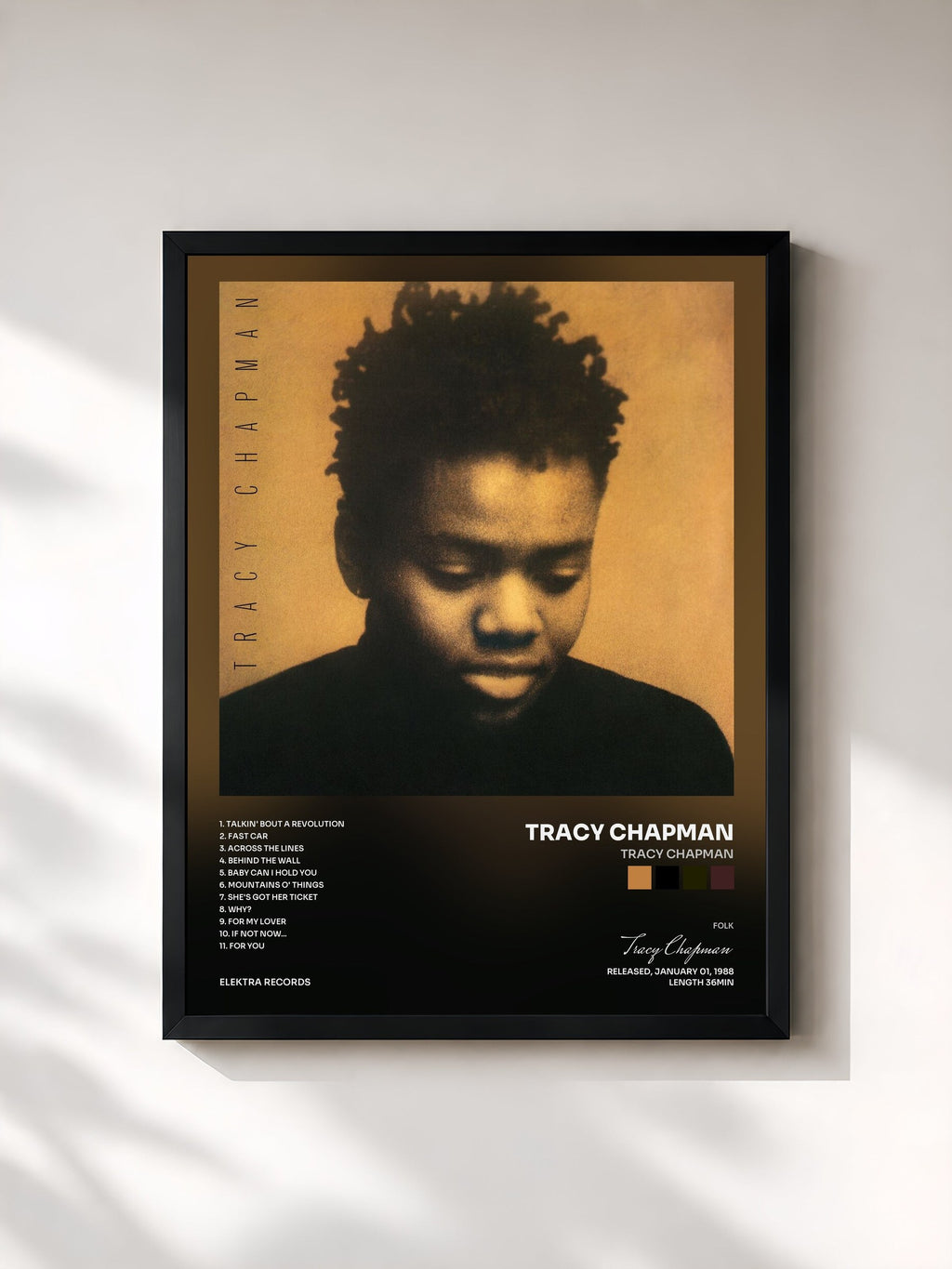 #noir Tableau de l'album Tracy Chapman de Tracy Chapman, cadre noir, imprimé et encadré en France