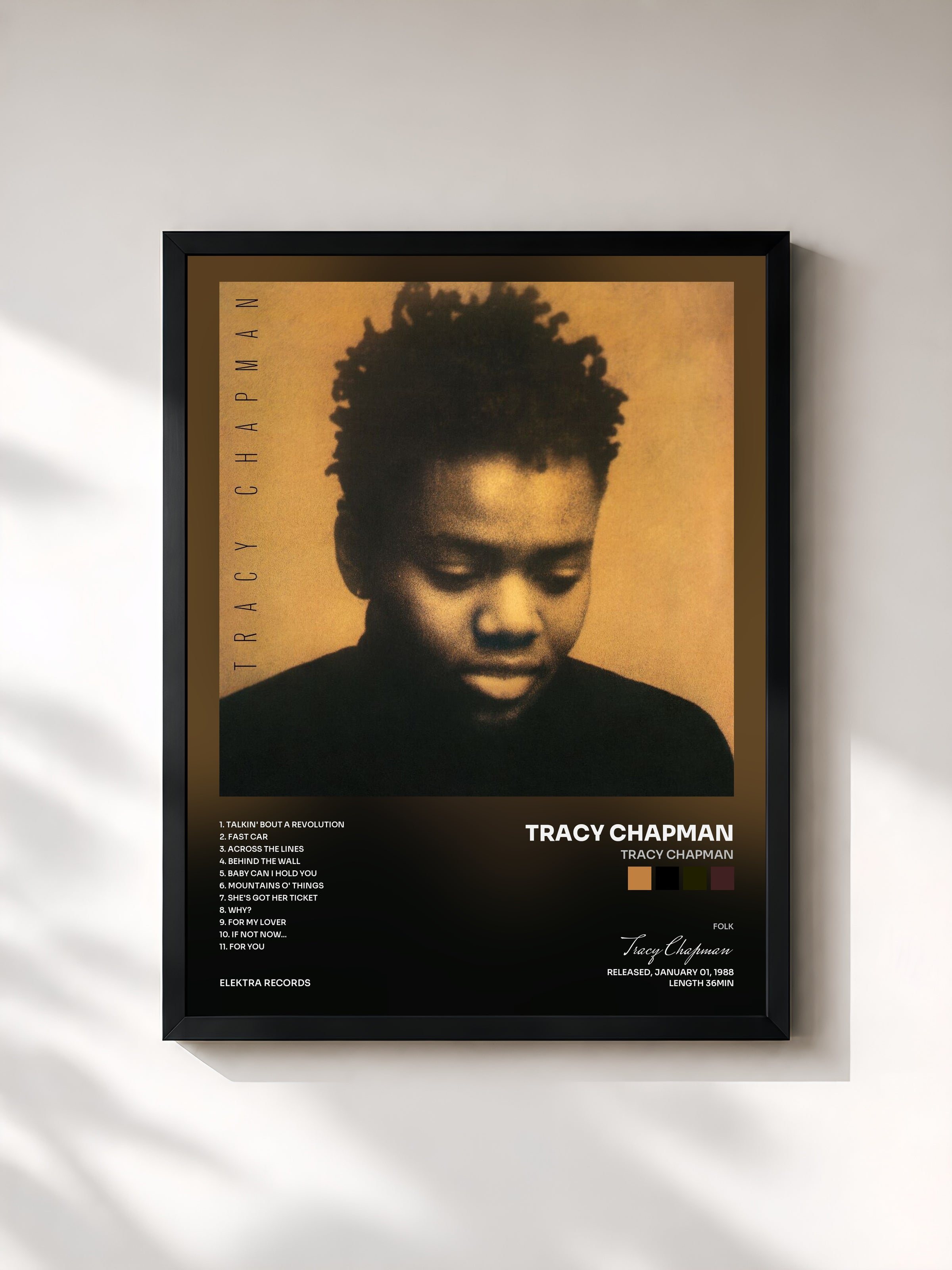#noir Tableau de l'album Tracy Chapman de Tracy Chapman, cadre noir, imprimé et encadré en France