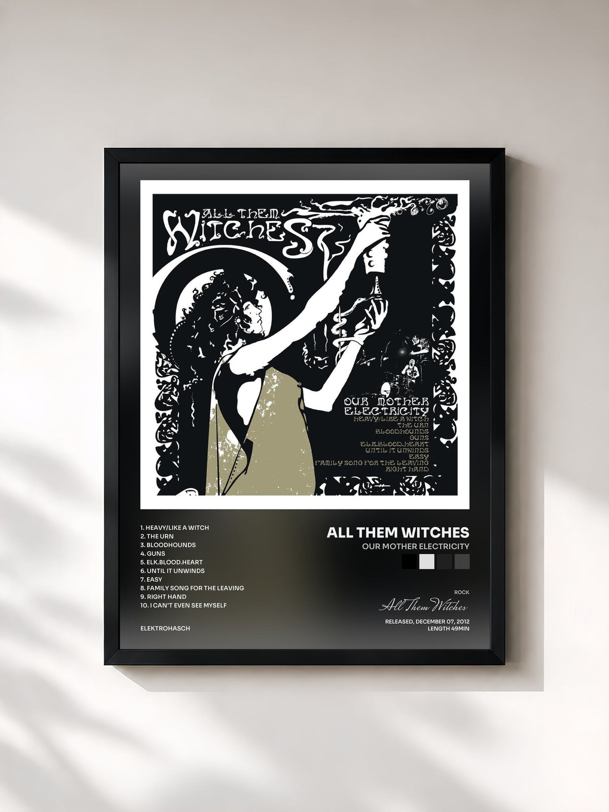 #noir Tableau de l'album Our Mother Electricity de All Them Witches, cadre noir, imprimé et encadré en France