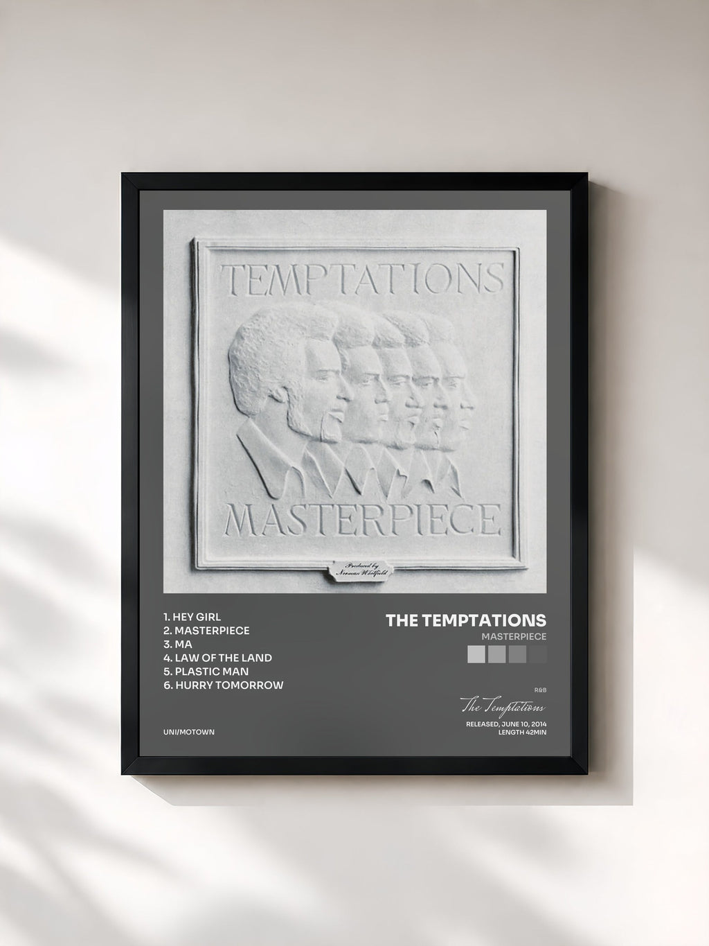 #noir Masterpiece di The Temptations in stampa incorniciata, cornice nera, stampata e incorniciata in Francia