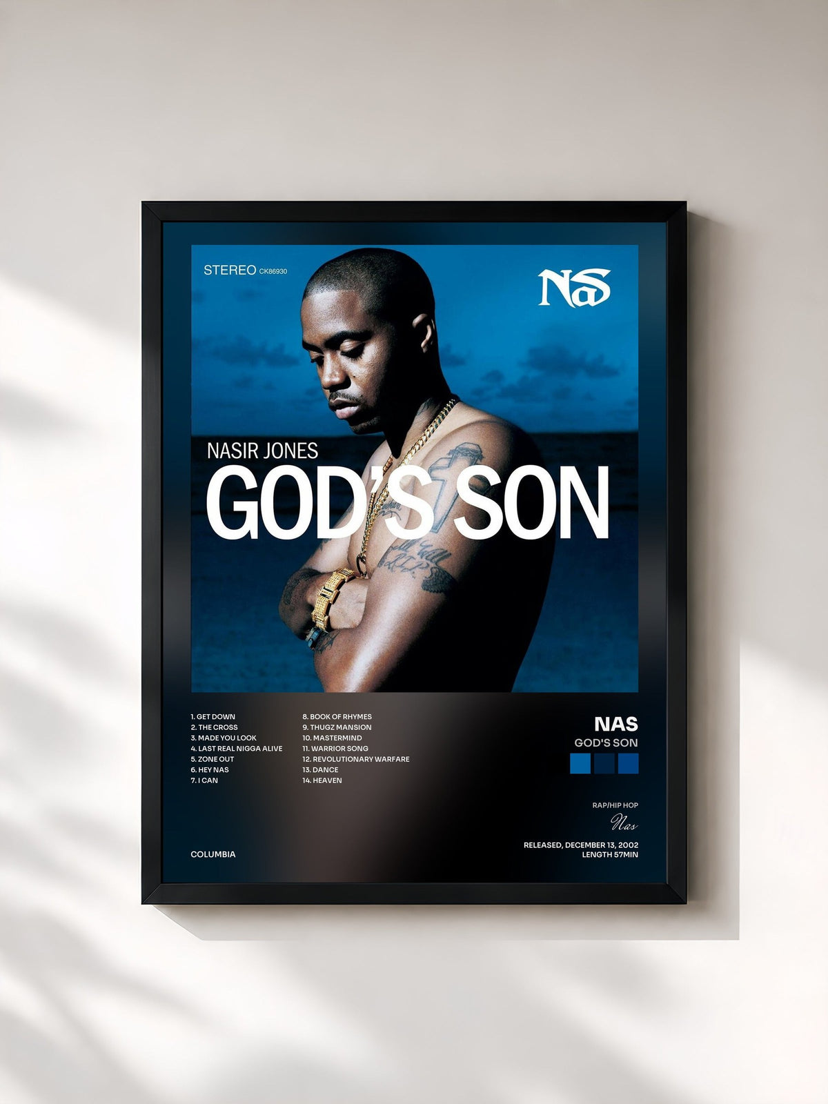 #noir Tableau de l'album God's Son de Nas, cadre noir, imprimé et encadré en France
