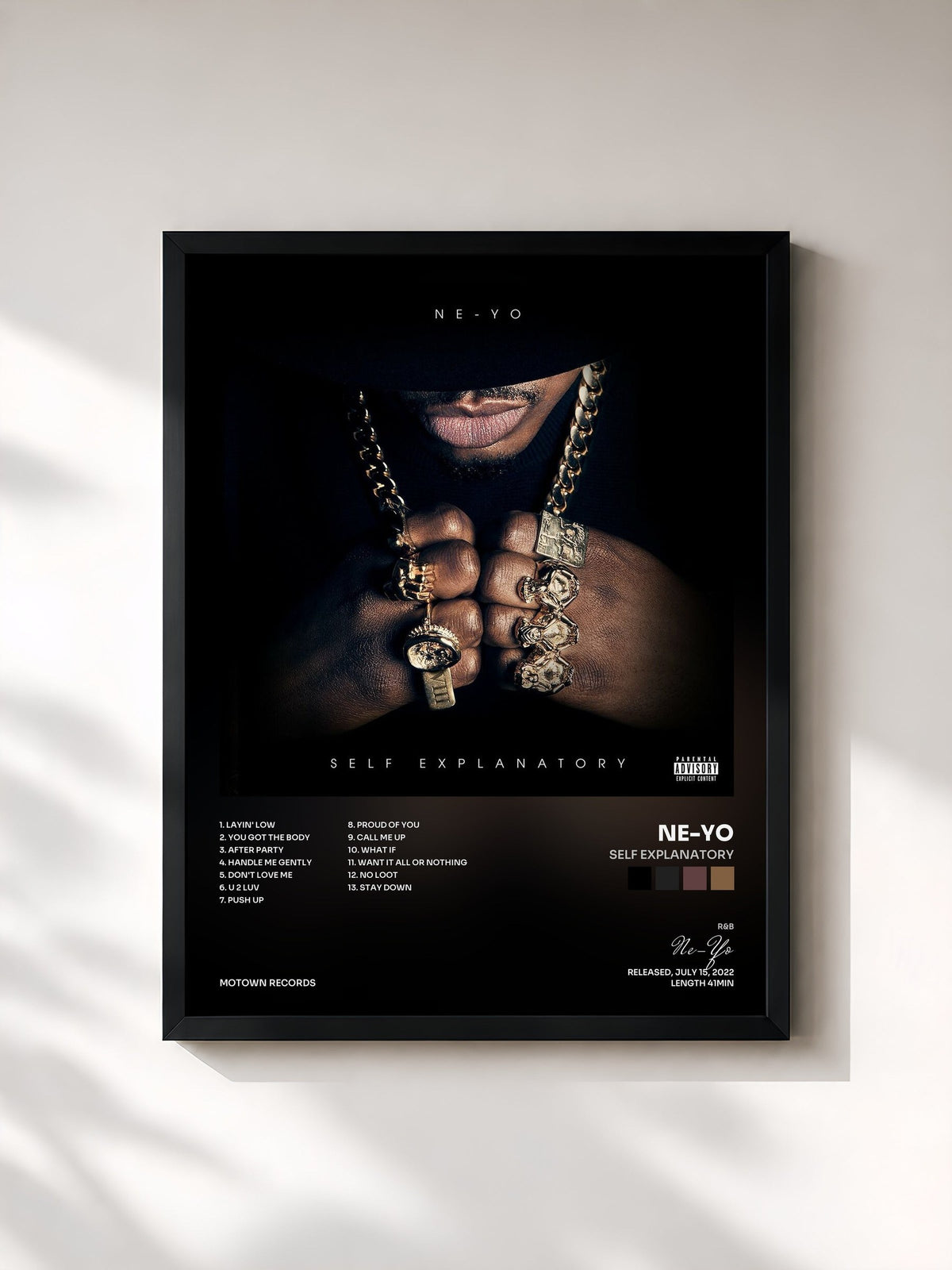 #noir Tableau de l'album Self Explanatory de Ne-Yo, cadre noir, imprimé et encadré en France