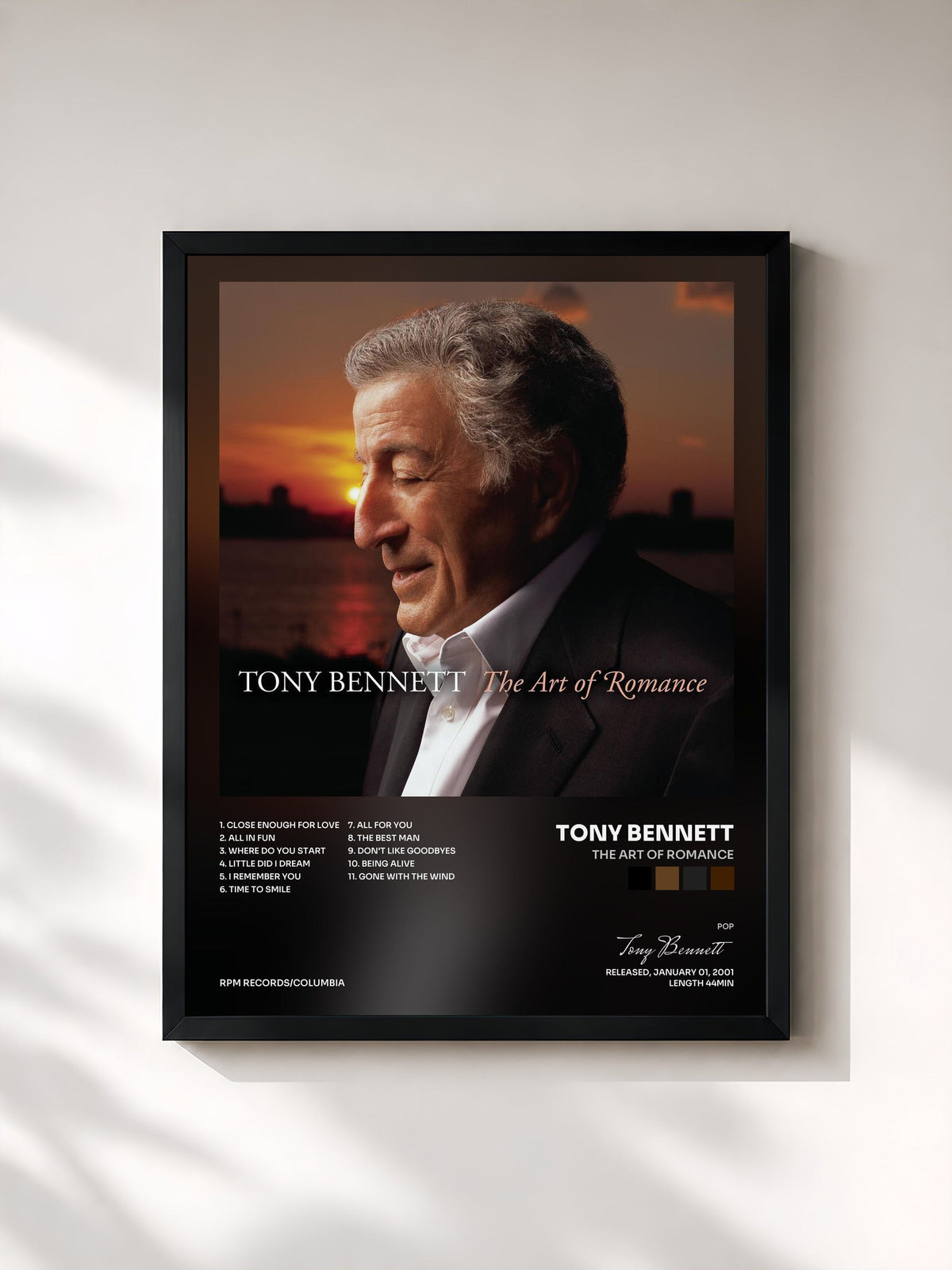 #noir Tableau de l'album The Art Of Romance de Tony Bennett, cadre noir, imprimé et encadré en France