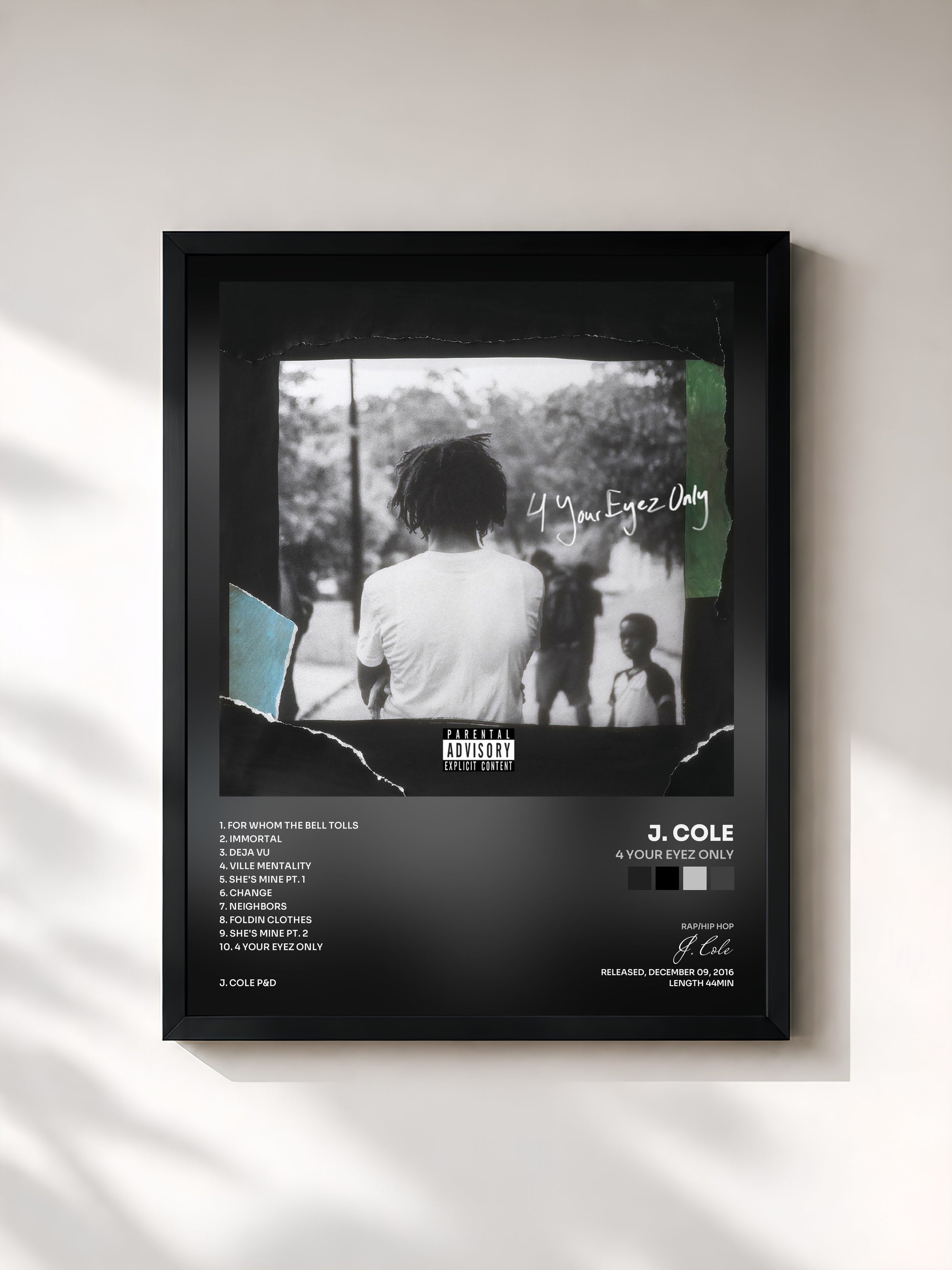 #noir Tableau de l'album 4 Your Eyez Only de J. Cole, cadre noir, imprimé et encadré en France