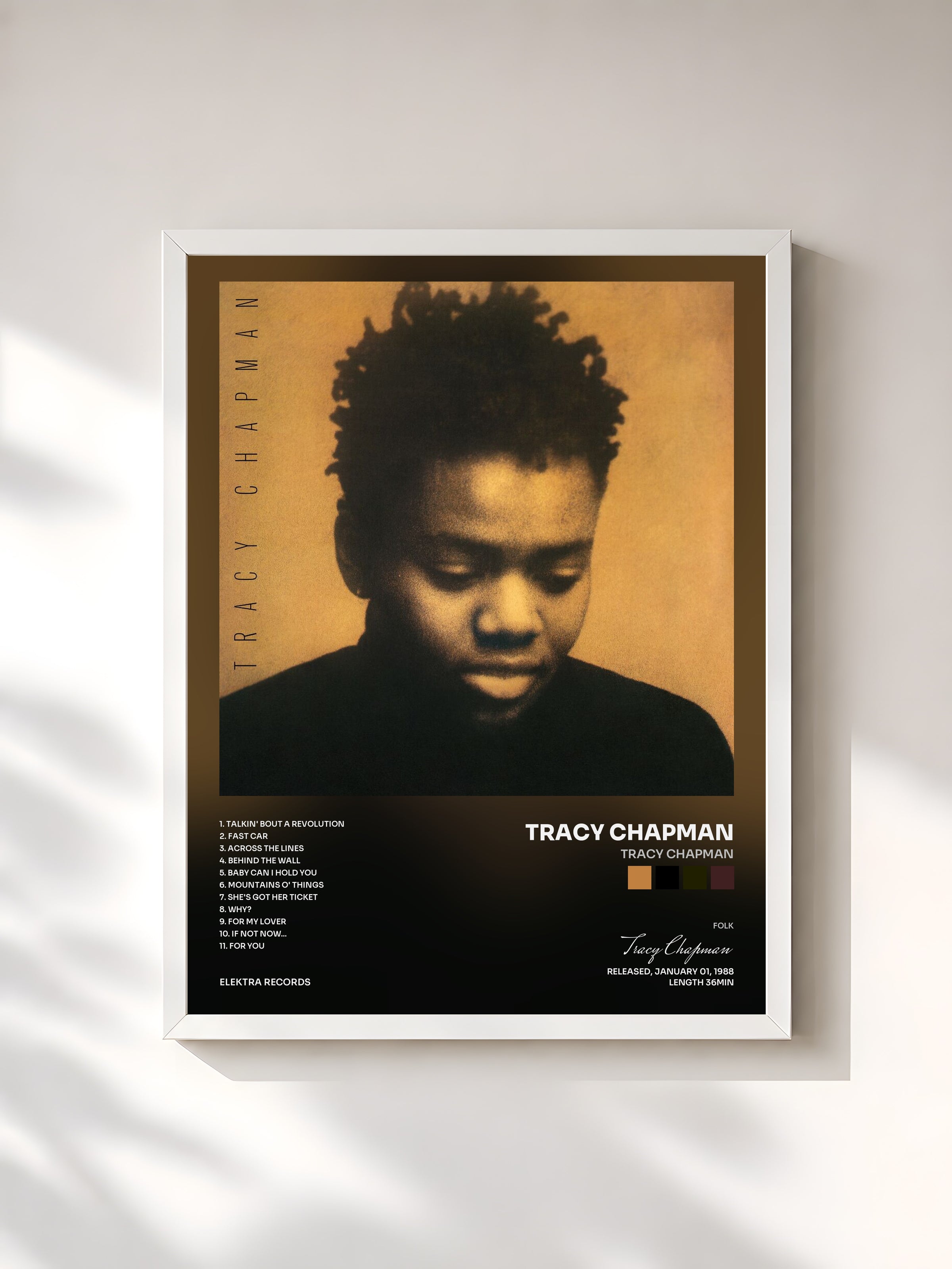 #blanc Tableau de l'album Tracy Chapman de Tracy Chapman, cadre blanc, imprimé et encadré en France