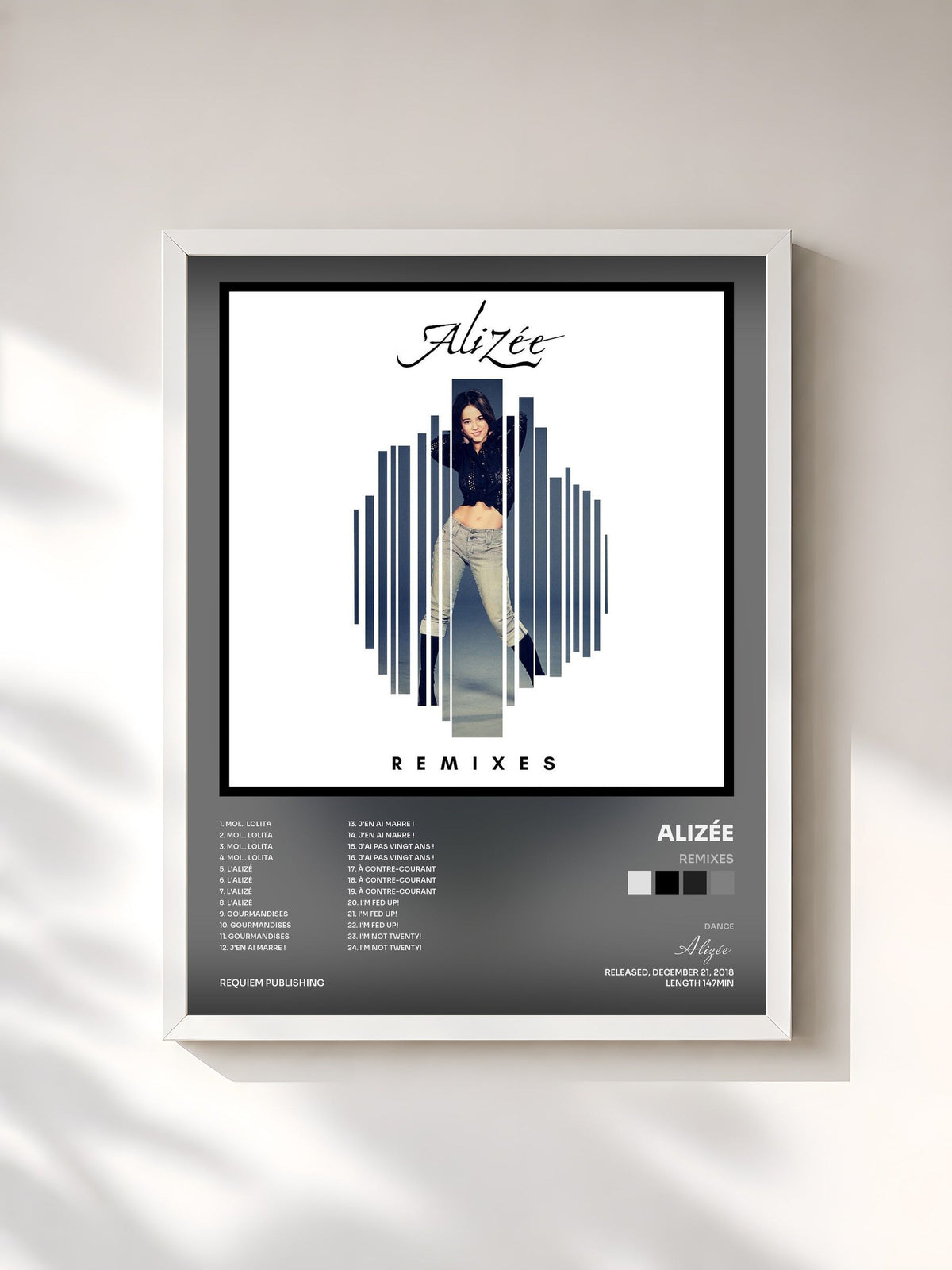 #blanc Remixes de Alizée en lámina enmarcada, marco blanco, impresa y enmarcada en Francia