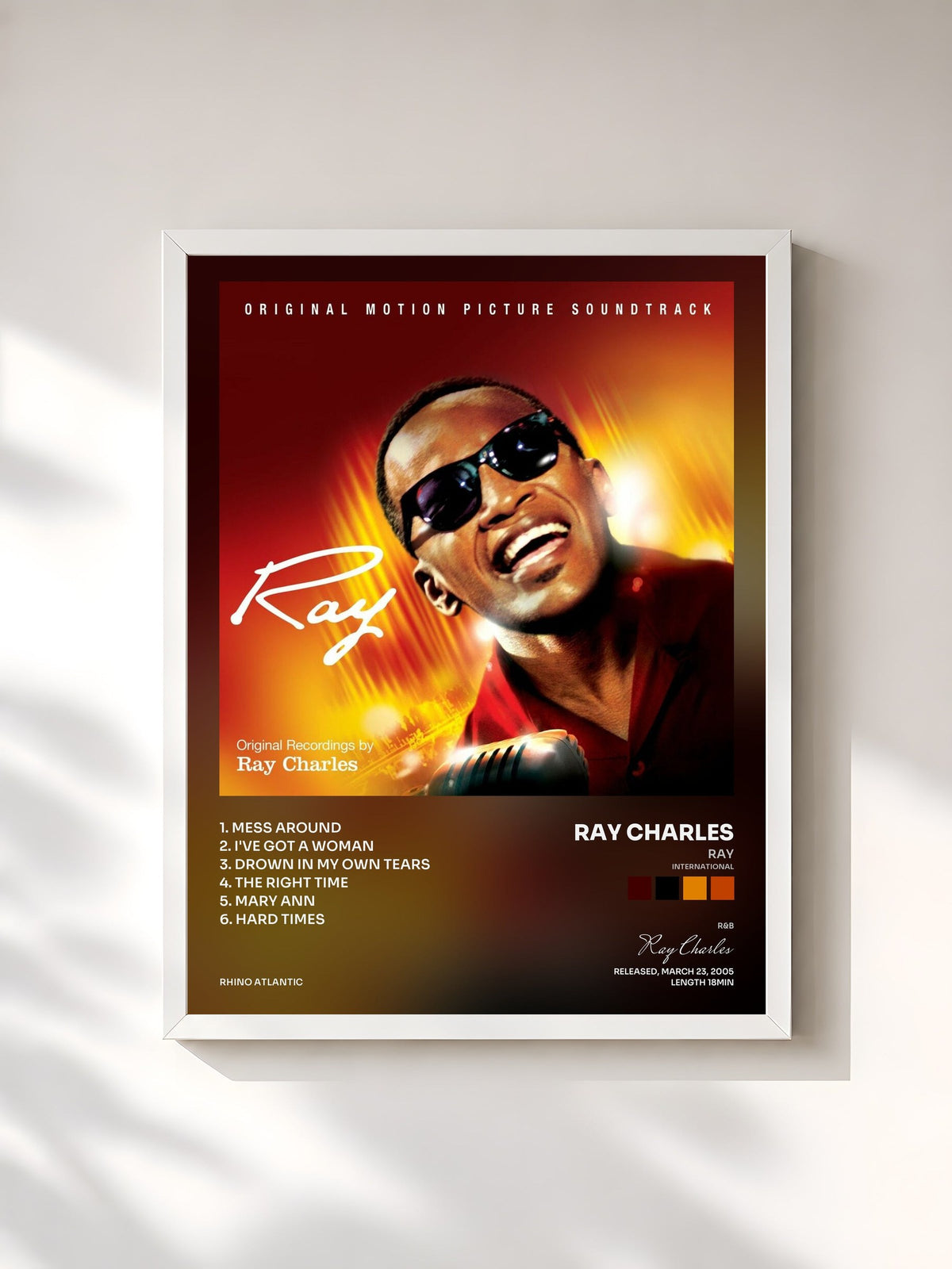 #blanc Tableau de l'album Ray (International) de Ray Charles, cadre blanc, imprimé et encadré en France