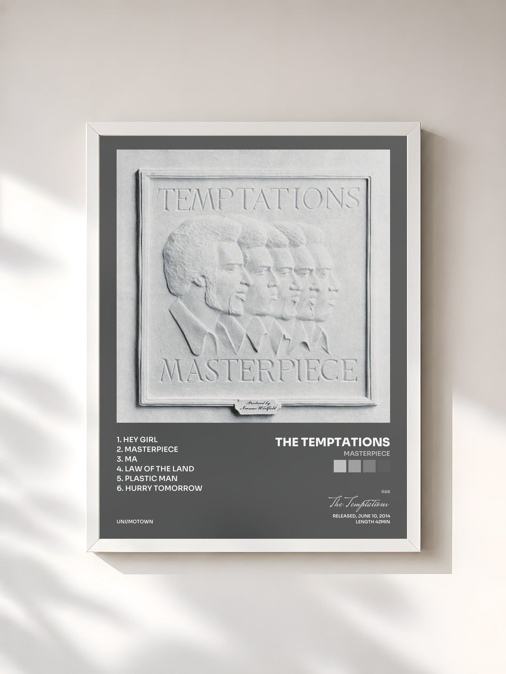 #blanc Masterpiece di The Temptations in stampa incorniciata, cornice bianca, stampata e incorniciata in Francia