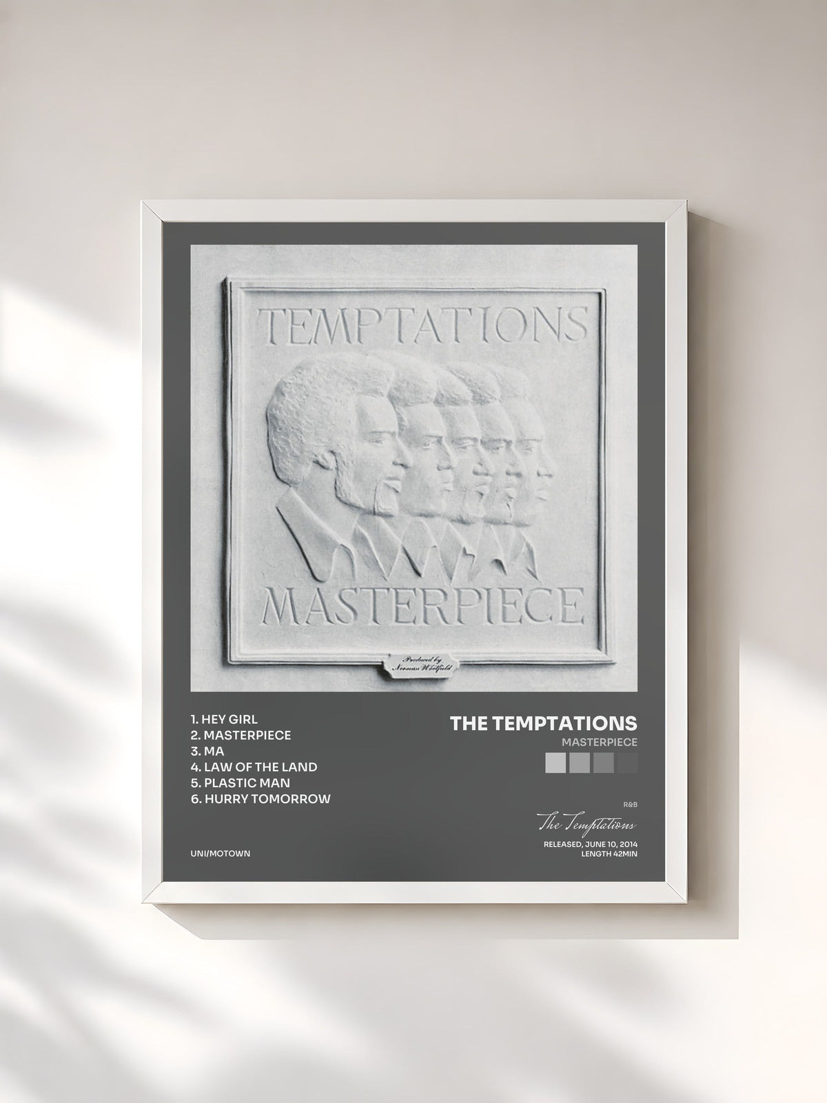 #blanc Masterpiece de The Temptations en lámina enmarcada, marco blanco, impresa y enmarcada en Francia