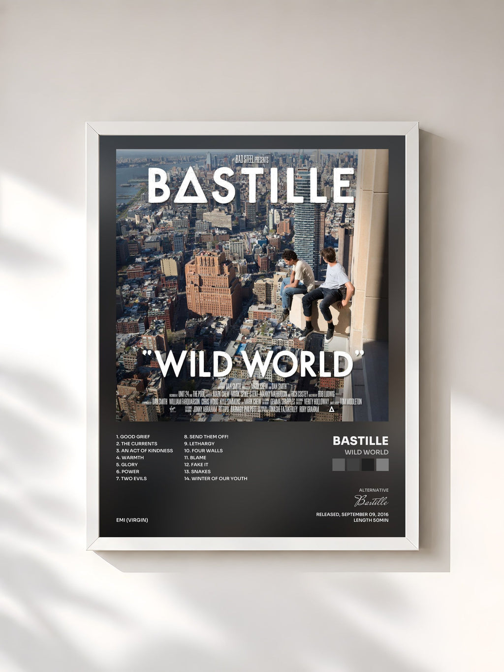 #blanc Wild World de Bastille en lámina enmarcada, marco blanco, impresa y enmarcada en Francia
