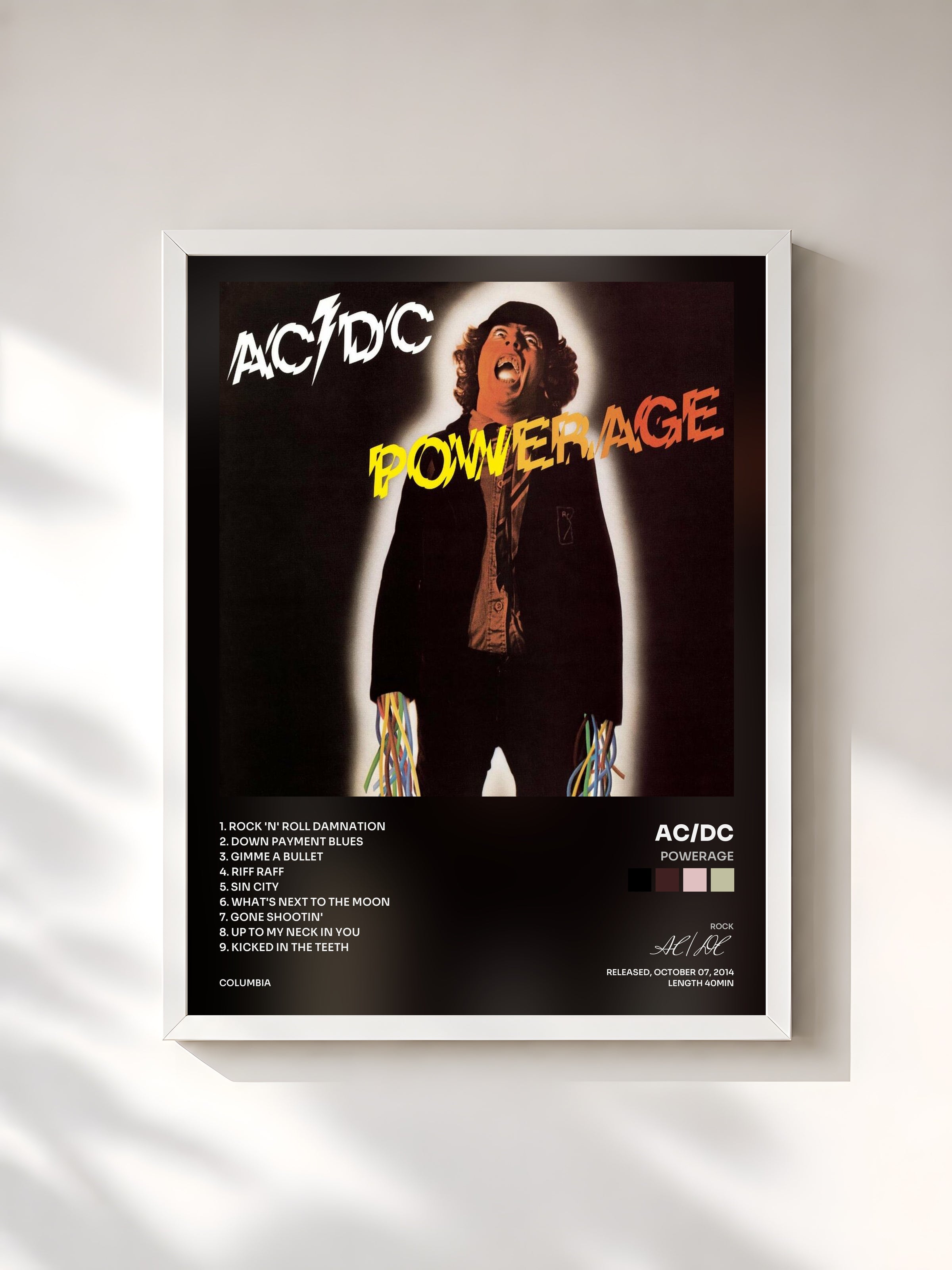 #blanc Powerage by AC/DC as a framed art print, white frame, printed and framed in France
