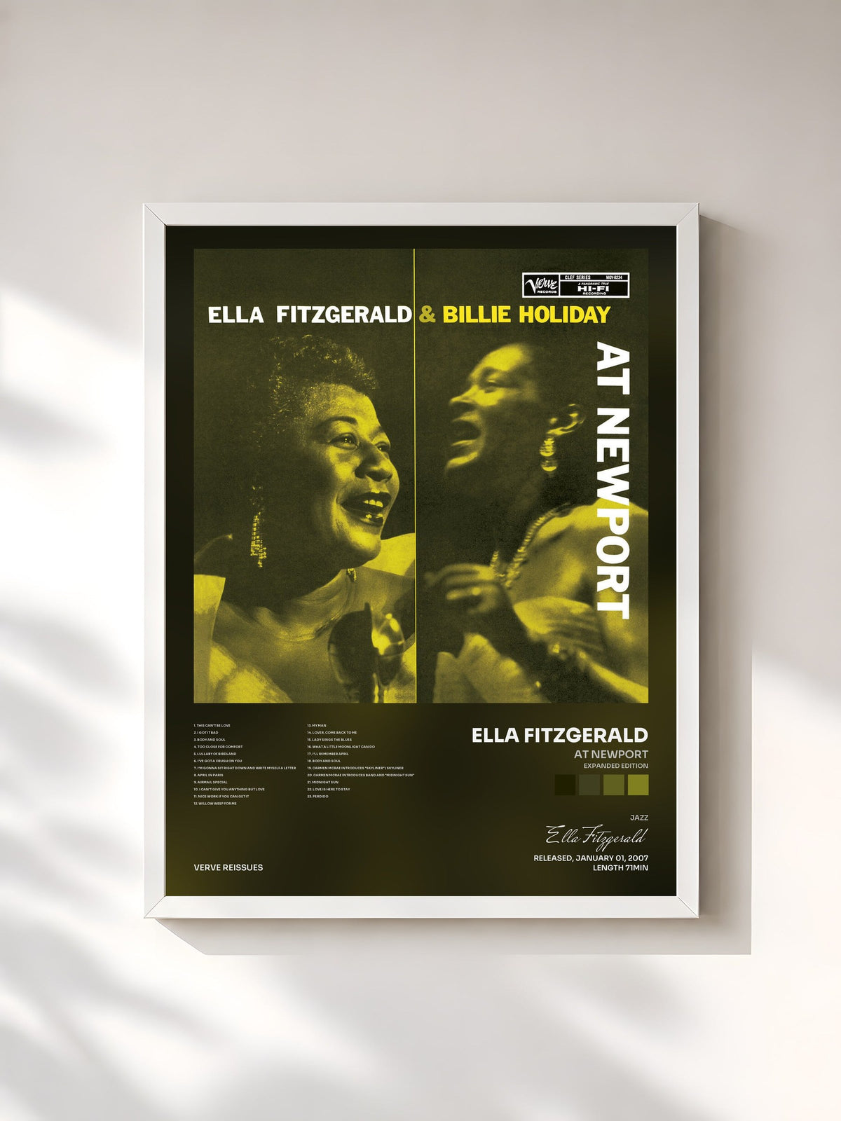 #blanc Tableau de l'album At Newport (Expanded Edition) de Ella Fitzgerald, cadre blanc, imprimé et encadré en France