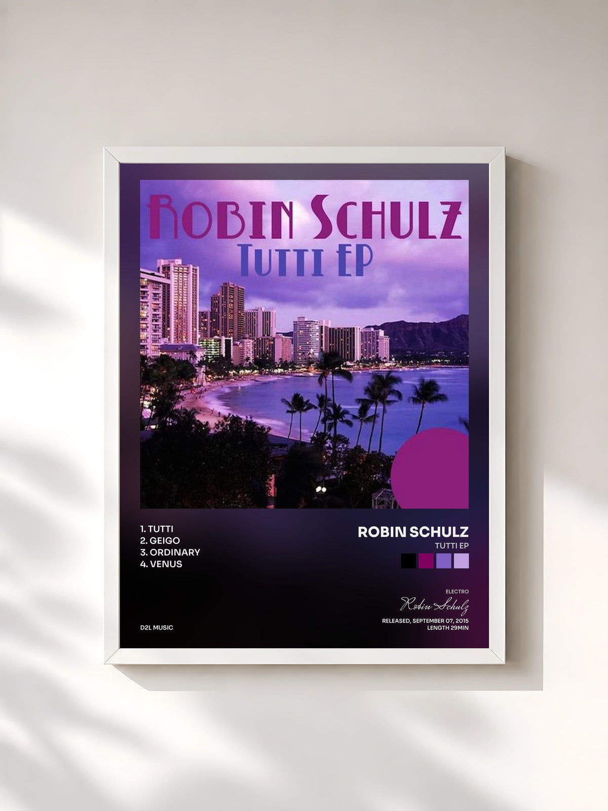 #blanc Tableau de l'album Tutti EP de Robin Schulz, cadre blanc, imprimé et encadré en France