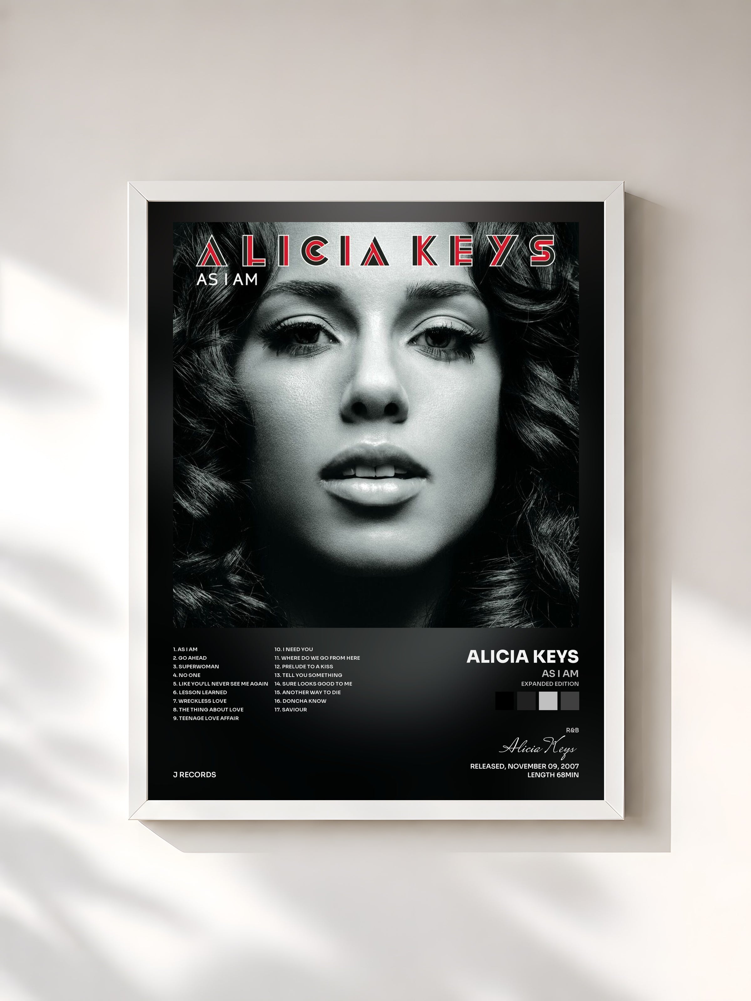 #blanc As I Am (Expanded Edition) by Alicia Keys as a framed art print, white frame, printed and framed in France