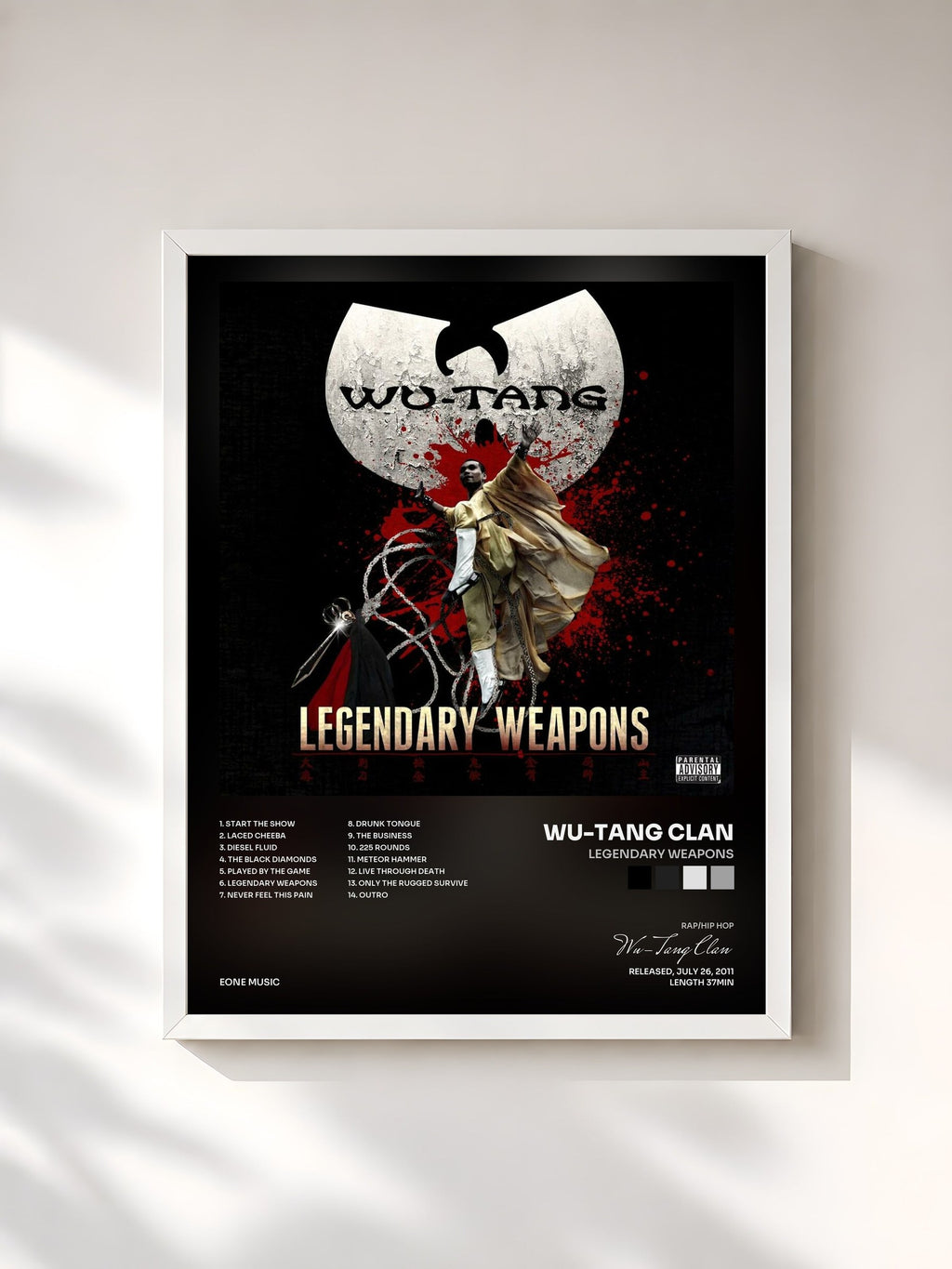 #blanc Legendary Weapons de Wu-Tang Clan en lámina enmarcada, marco blanco, impresa y enmarcada en Francia