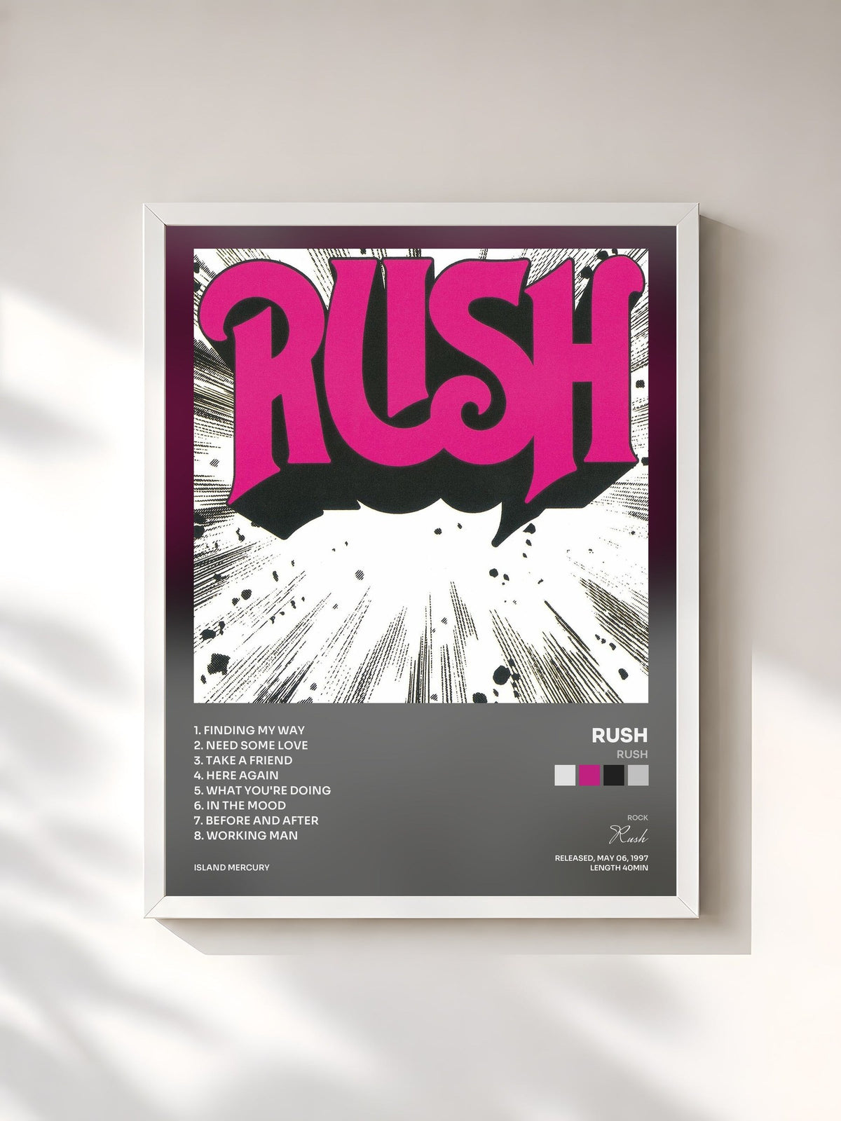 #blanc Tableau de l'album Rush de Rush, cadre blanc, imprimé et encadré en France