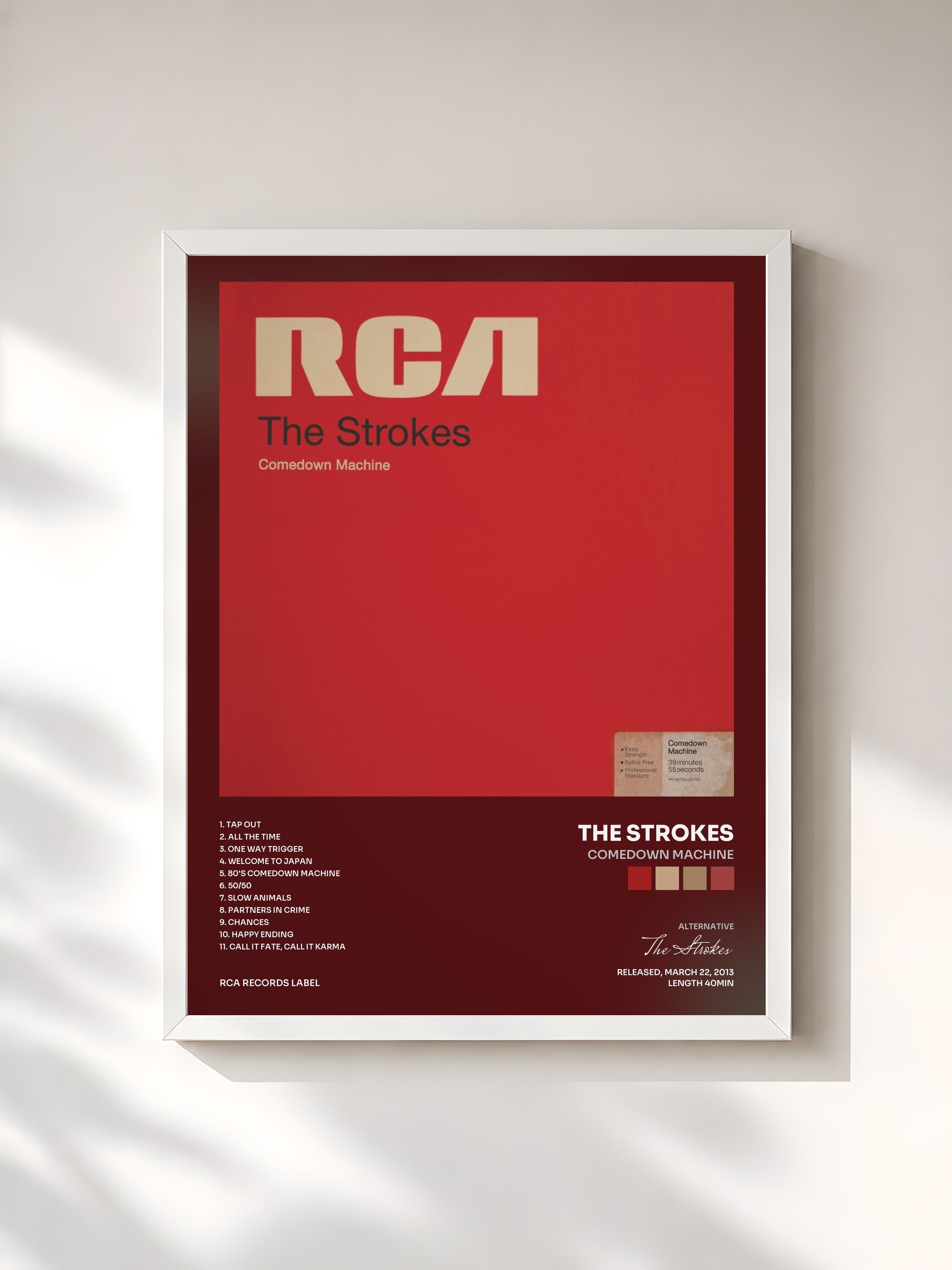 #blanc Comedown Machine de The Strokes en lámina enmarcada, marco blanco, impresa y enmarcada en Francia