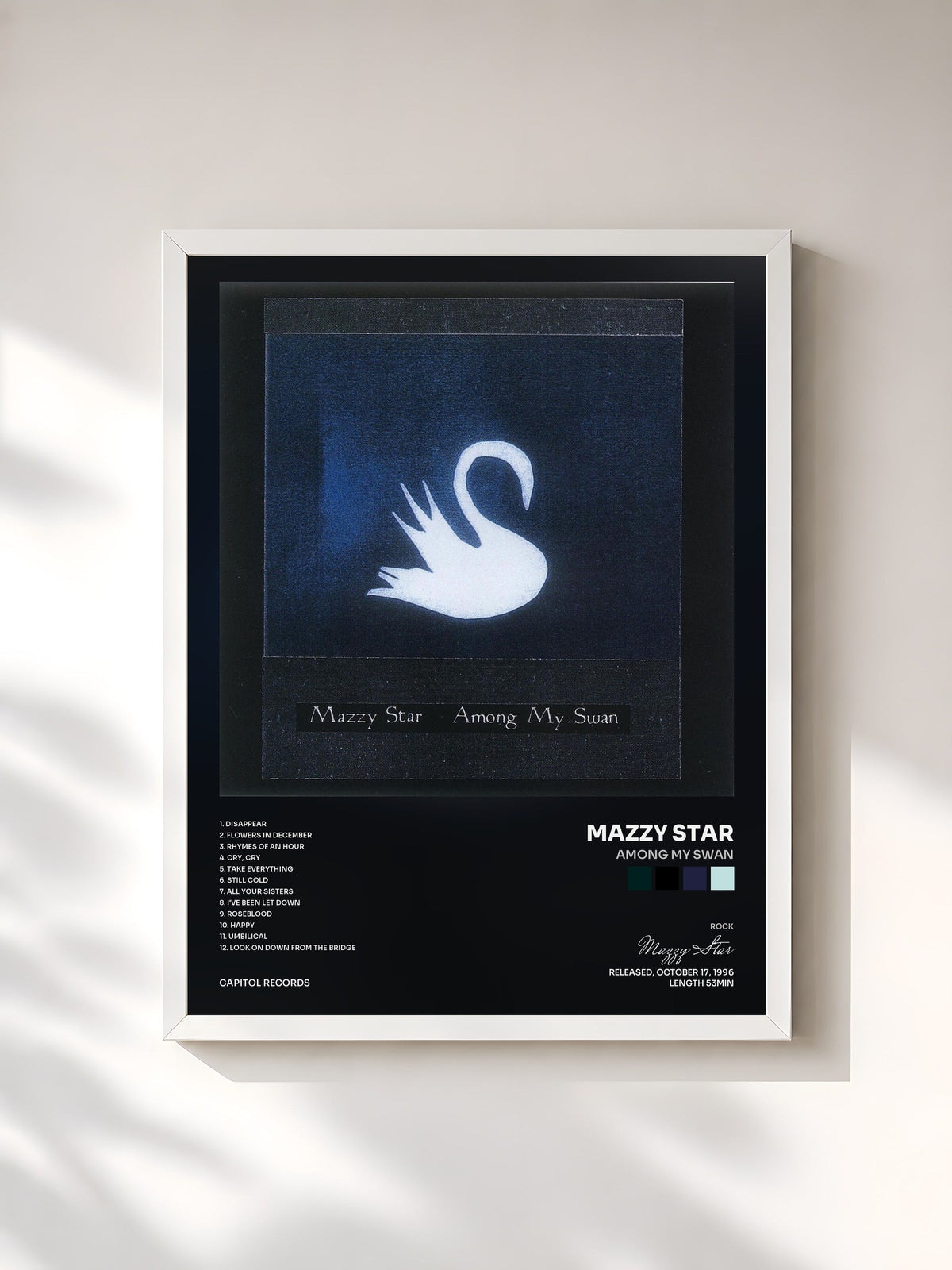 #blanc Tableau de l'album Among My Swan de Mazzy Star, cadre blanc, imprimé et encadré en France