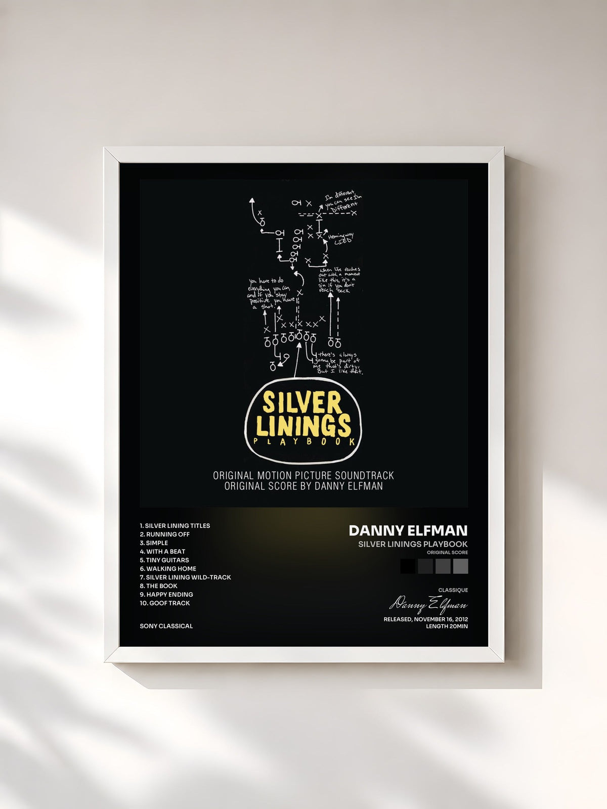 #blanc Tableau de l'album Silver Linings Playbook (Original Score) de Danny Elfman, cadre blanc, imprimé et encadré en France