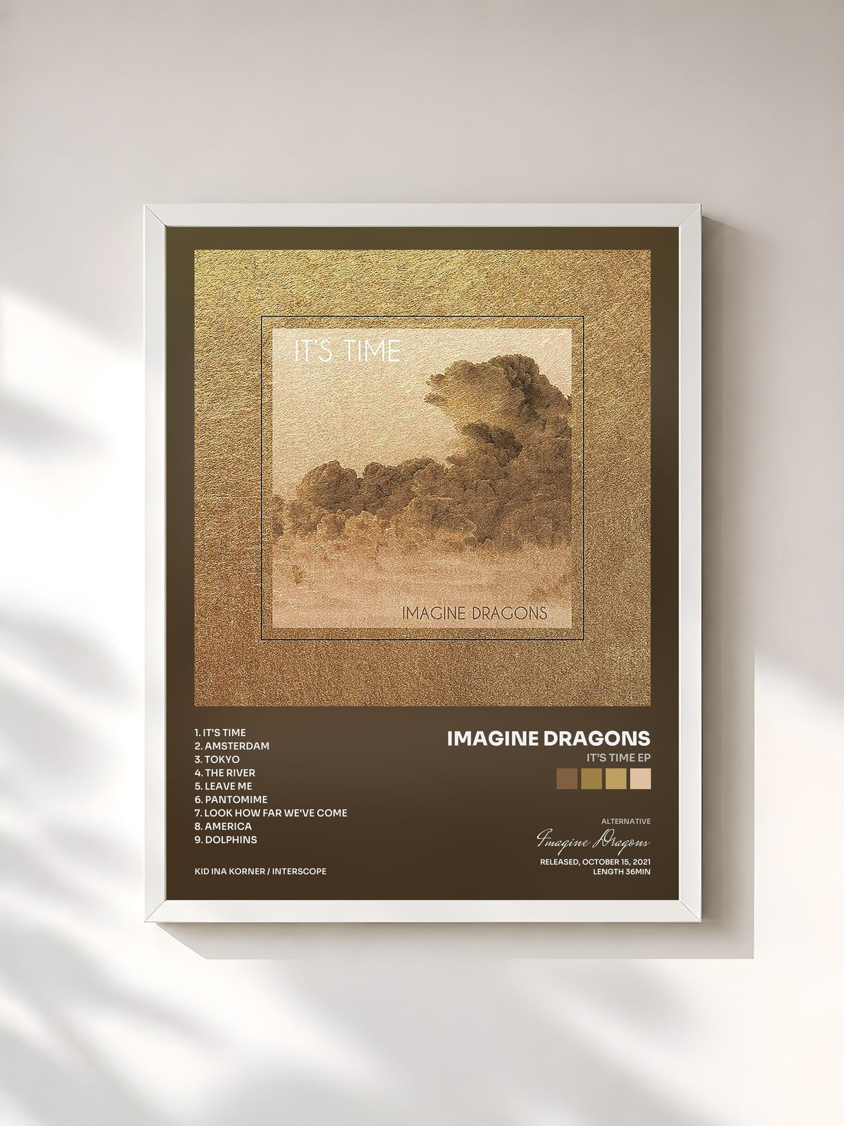 #blanc Tableau de l'album It’s Time EP de Imagine Dragons, cadre blanc, imprimé et encadré en France