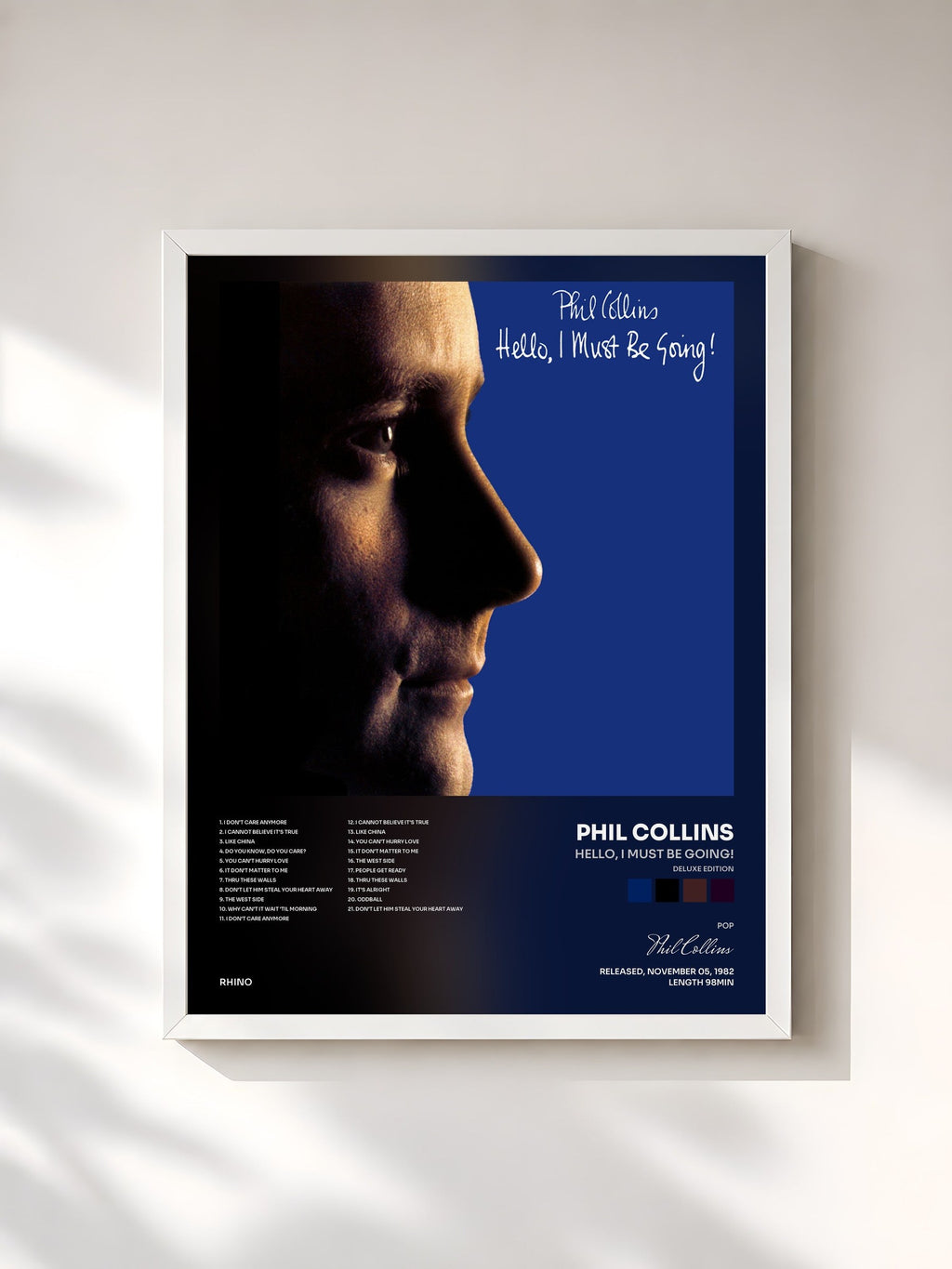 #blanc Hello, I Must Be Going! (Deluxe Edition) di Phil Collins in stampa incorniciata, cornice bianca, stampata e incorniciata in Francia
