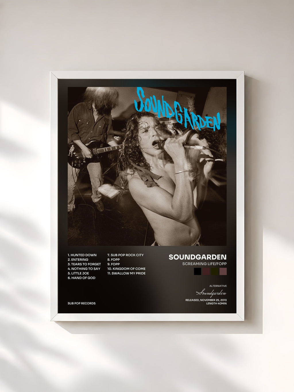 #blanc Screaming Life/Fopp de Soundgarden en lámina enmarcada, marco blanco, impresa y enmarcada en Francia