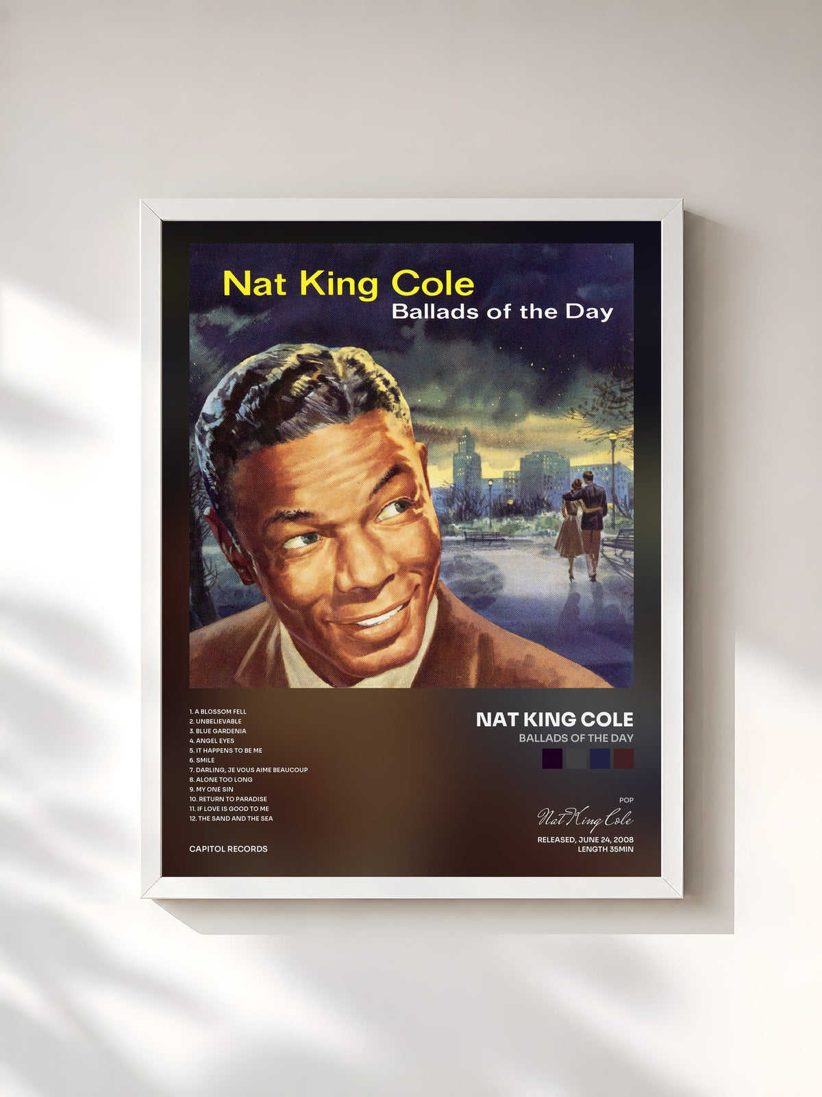 #blanc Ballads Of The Day by Nat King Cole as a framed art print, white frame, printed and framed in France